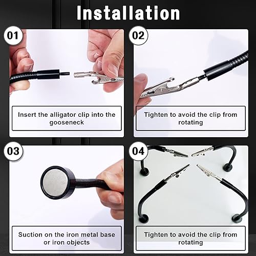 Miniatura 3 de Paquete de 2 brazos magnéticos de metal de cuello de cisne flexibles para soldadura electrónica de automóvil, joyas, pintura, arte, manualidades,