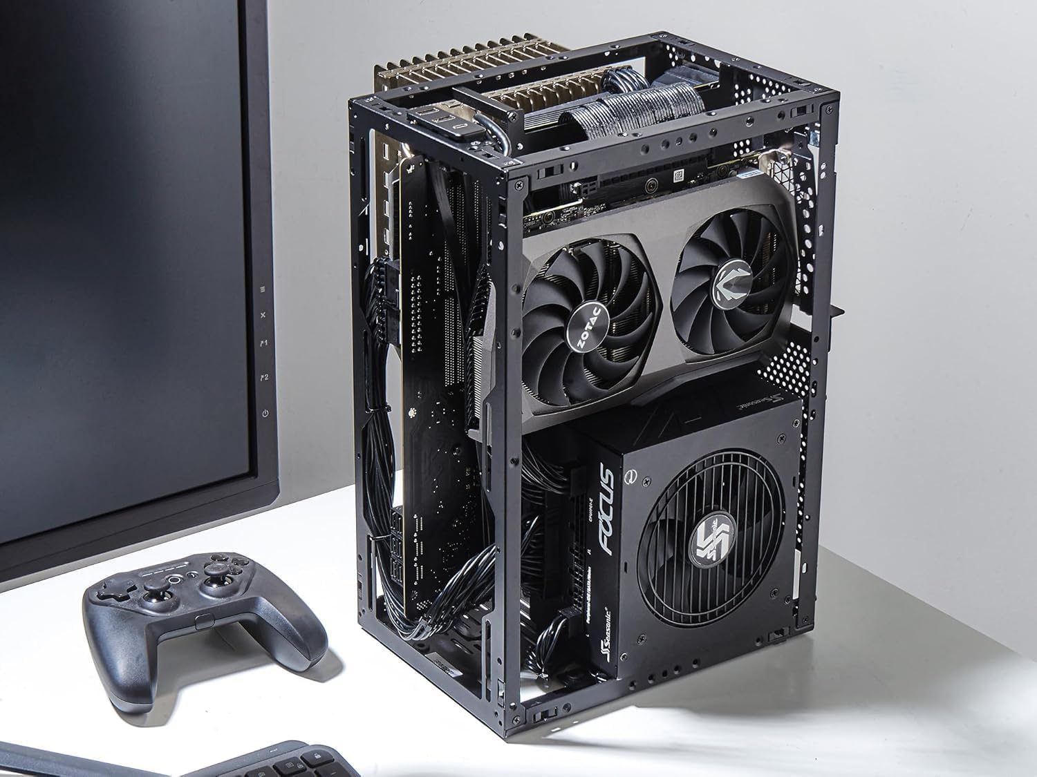 SSUPD Meshroom S V2 Mini-ITX Gaming PC Case (SFF), Full Mesh No Riser Cable, Compatible ATX MB/RX9070/5090/280mm AIO, USB Type-C (Black Variant B)