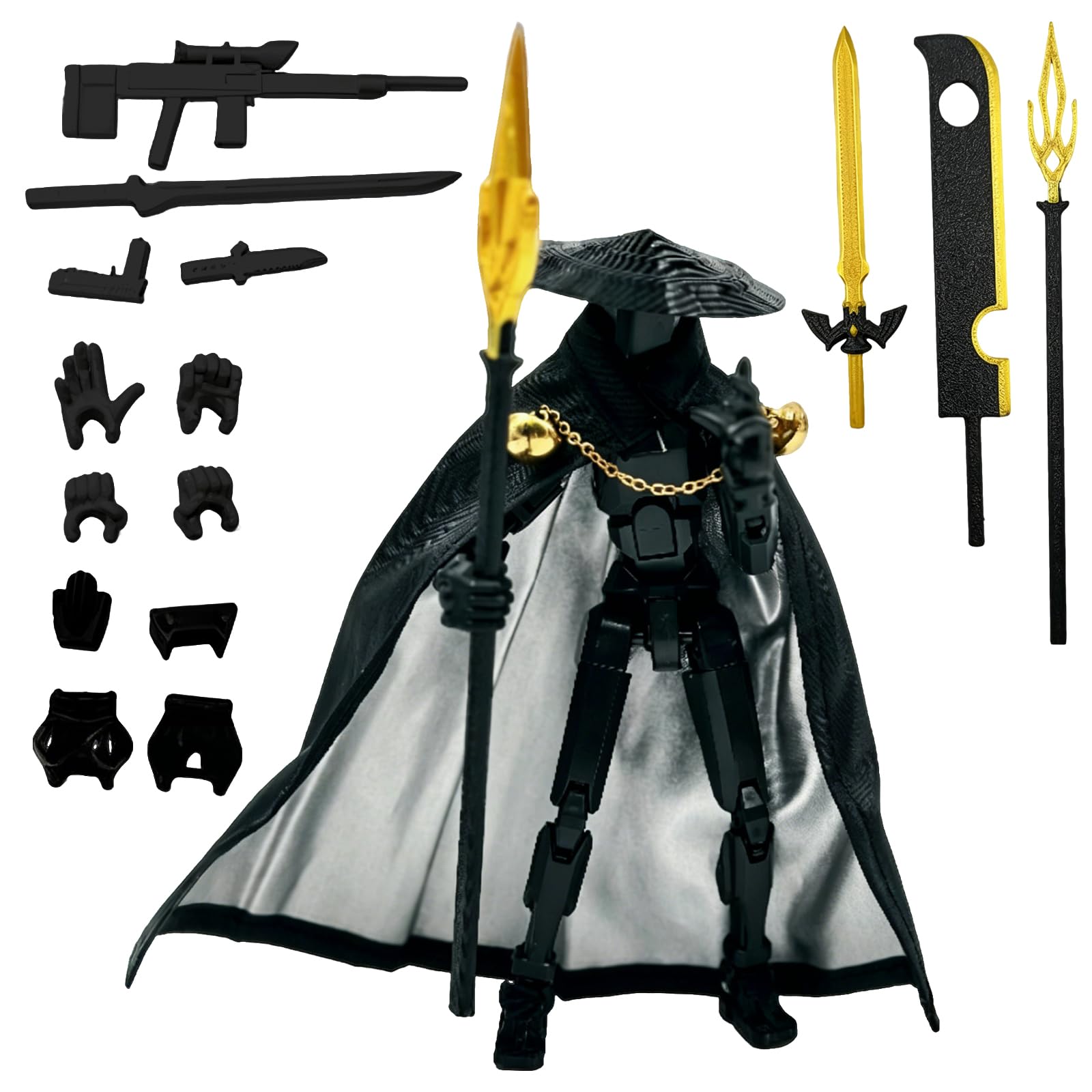 WANGHONGGOGO T13 Action Figures, 3D Printed Action Figure Set, Multi-Jointed Action Figure Gift with 7 Cool Weapons and 4 Hands, Gift Stop-Motion Animation Figure DIY Desktop Decoration(Black) — image 1
