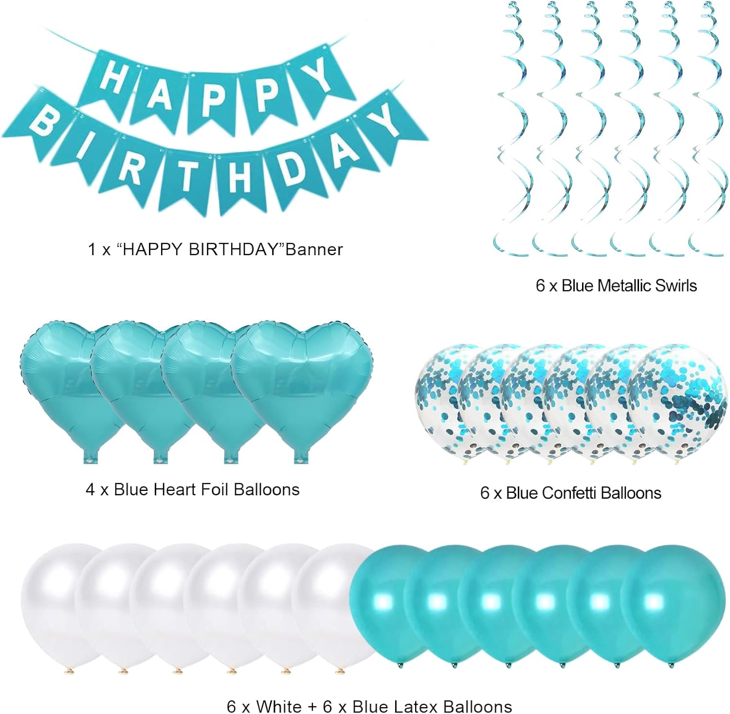 BRT Bearingshui Teal Blue Birthday Decorations, Happy Birthday Banner Decoration, Teal Blue Party Decorations for 1st 13th 16th 18th 21st 30th 40th 50th 60th 70th Birthday Party Supplies - Image 2