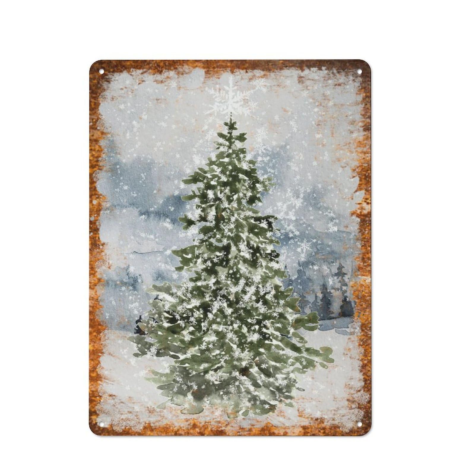 peiyeety Metal Tin Sign Snowy Christmas Tree Watercolor Pattern Vintage Rustic Wall Art Kitchen Bathroom Bedroom Living Room Cafe Farmhouse Office Garage Home Bar Laundry Room Porch Patio 12x16 Inch