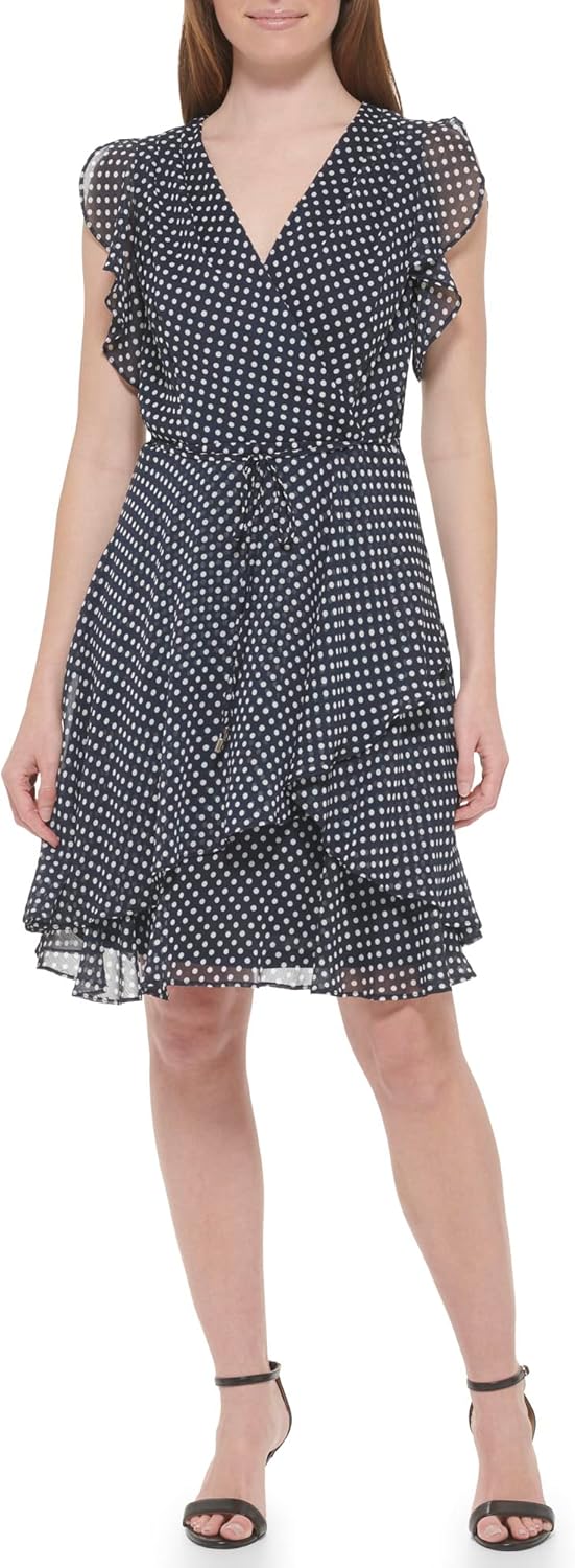 Tommy Hilfiger Womens Sleeveless Surplice Neck Chiffon Belted Midi Dress