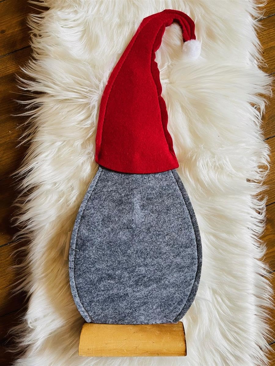 Dekoleidenschaft Wichtel aus Filz in rot/grau mit Herz und Bommel-Mütze, 34,5-85 cm groß, mit stabilem Holz-Standfuß, Weihnachtswichtel, Weihnachtsdeko, Dekofigur, Dekowichtel (4er Set)
