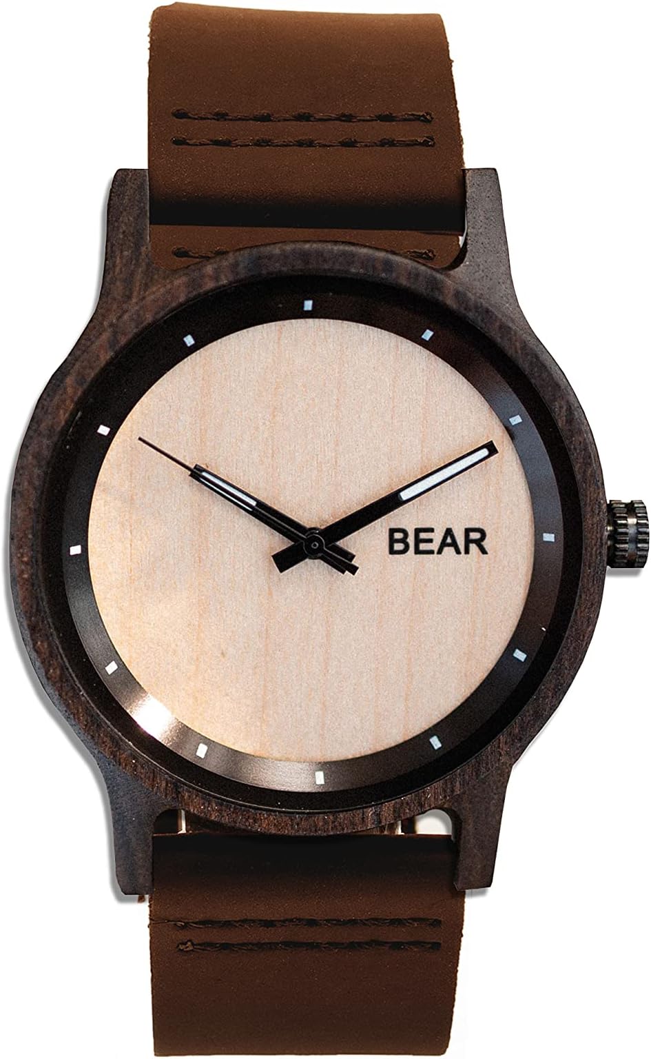 Bear EssentialsWooden Wrist Watch for Men and Women, Handmade from Natural Maple Wood with Leather Strap