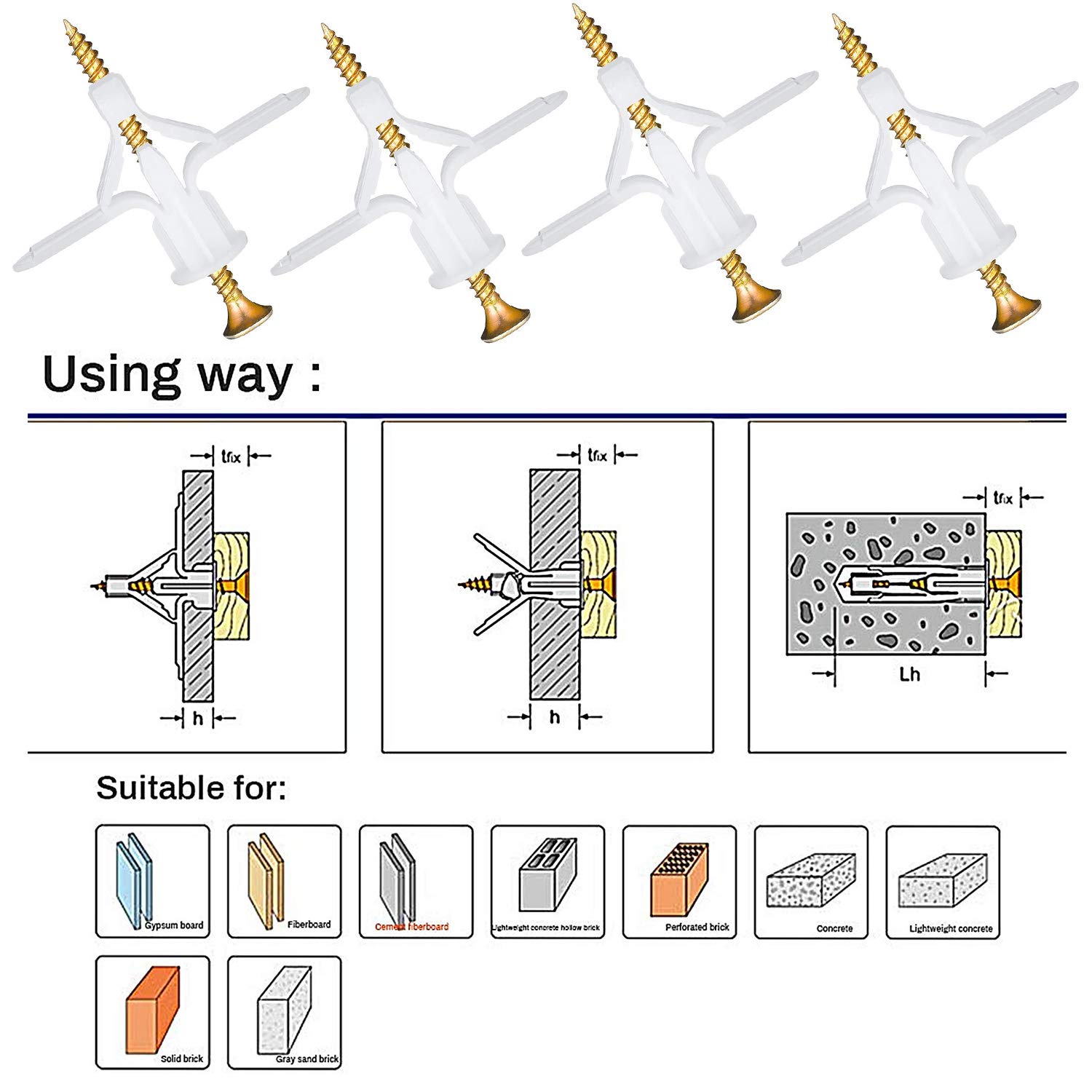 Plasterboard Wall,Plugs and Screws/Wall Fixing Plastic Expansion/Plug