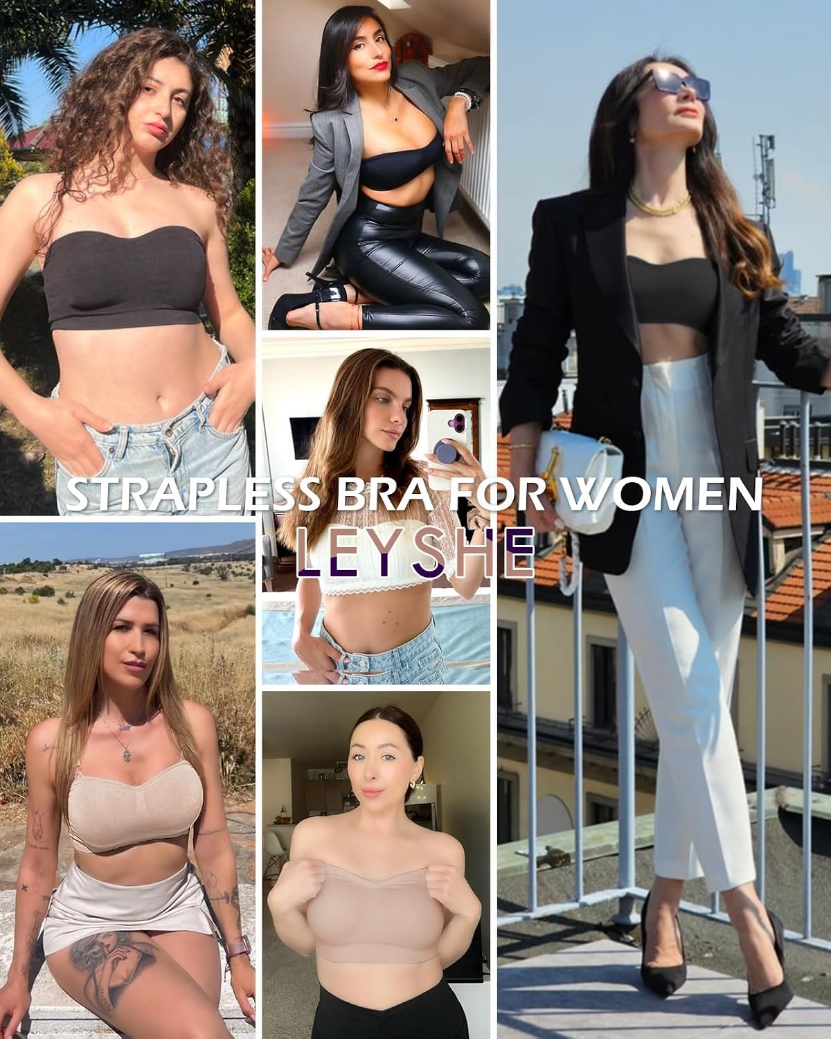 Strapless Bra for Women Bandeau Bra Seamless Wireless Non-Slip Unremovable Pads Bandeau Top Tube Top Bra Hook & Eye