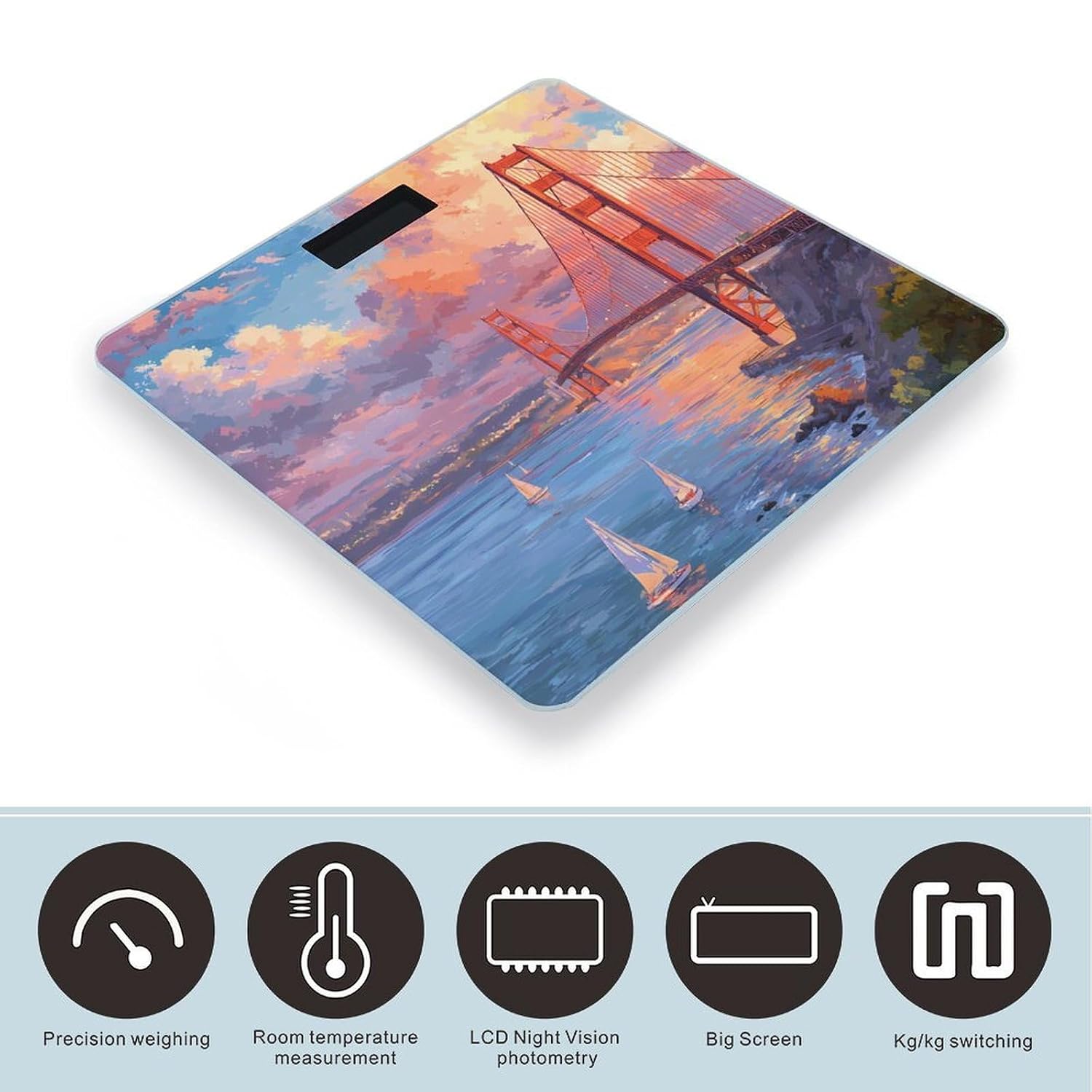 Golden Gate Bridge Sunset Digital Body Weight Scale LCD Backlight Display for Bathroom Gym