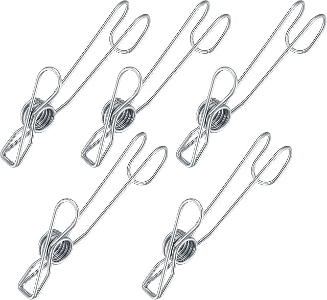 5 Pcs Clothes Pegs, Stainless Steel Clothes Chip Clips, Metal Laundry Clips Pegs for Washing Line, Snack Bags, Pictures, Paper, House, Kitchen, Office Pegs