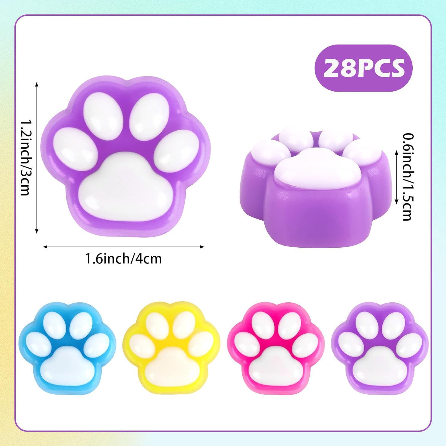 28 Pcs Mini Squishy Cat Paw, Cute Fidget Toys Colorful Mochi Squeeze Stress Squishies for Kids Adults Anxiety Stress Relief, Classroom Prizes, Birthday Gifts Party Favors (Solid Color)