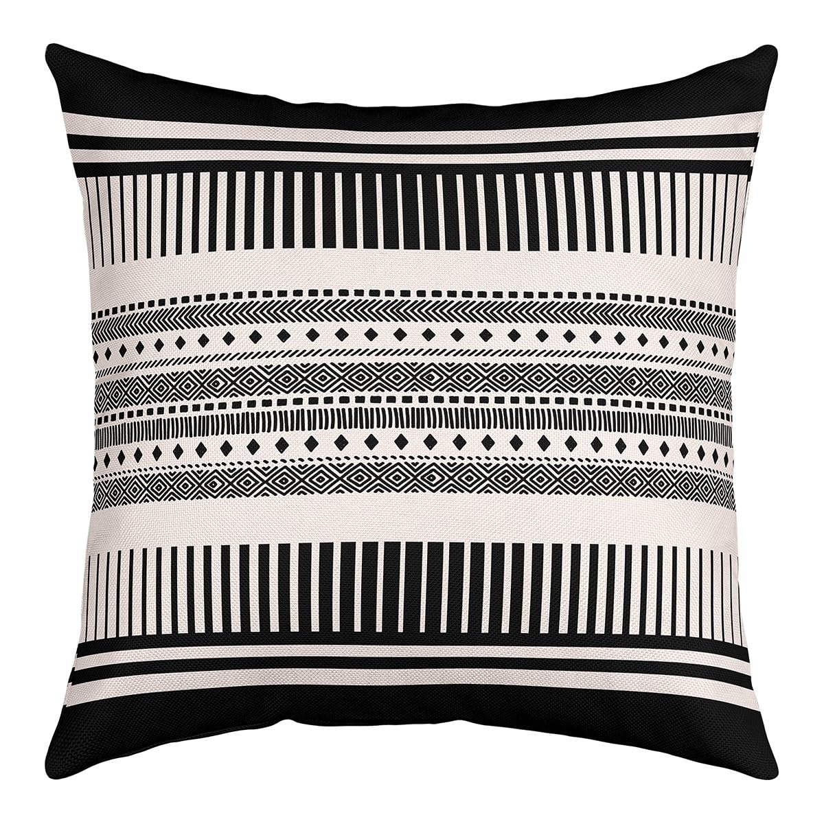 Swono Ikat Federa Per Cuscino Quadrata 45x45 Cm - Motivo Zigzag Bohémien Bianco E Nero, In Cotone E Lino, Con Cerniera Invisibile