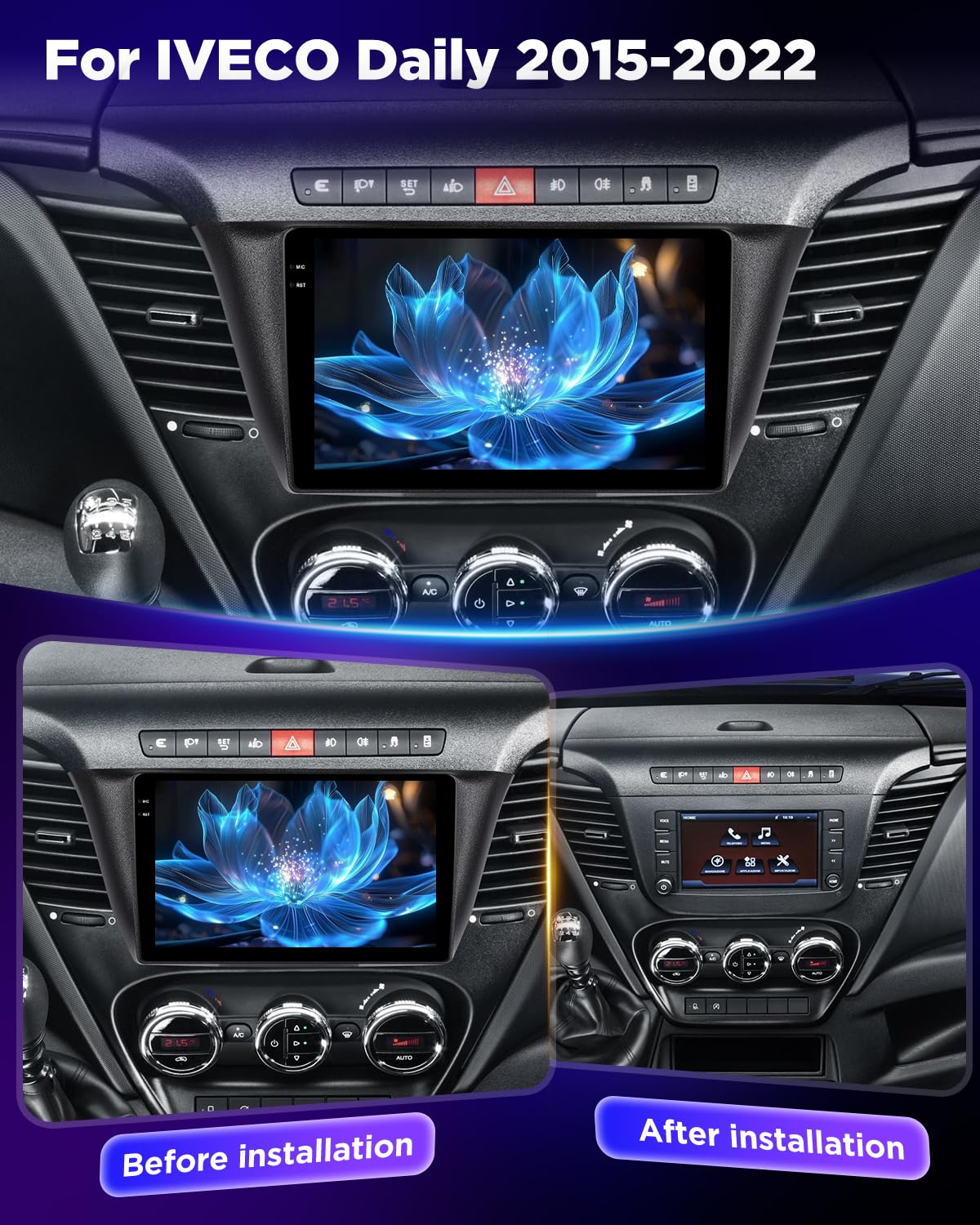 NHOPEEW 4+128G Android Autoradio per IVECO Daily 2015-2022 con Wireless Carplay e Android Auto - Schermo incell da 9 pollici Supporto WiFi GPS Comandi al volante + Telecamera di retromarcia, Canbus