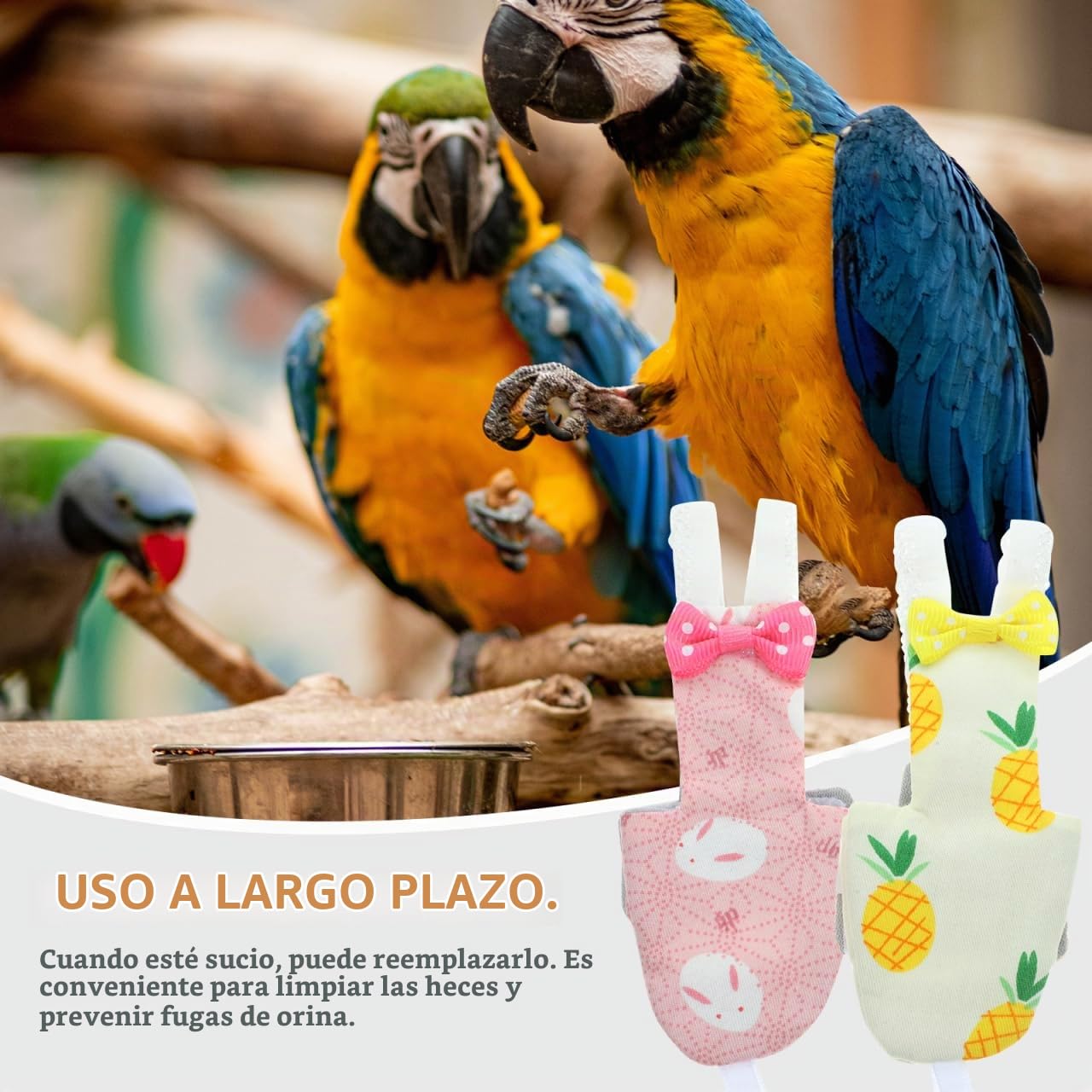 VILLCASE Pañales para pájaros, 2 pañales Lavables para Loros, Reutilizables, de algodón, Protectores para Loros, para periquitos, cacatúas, Mini, periquitos, Canarios
