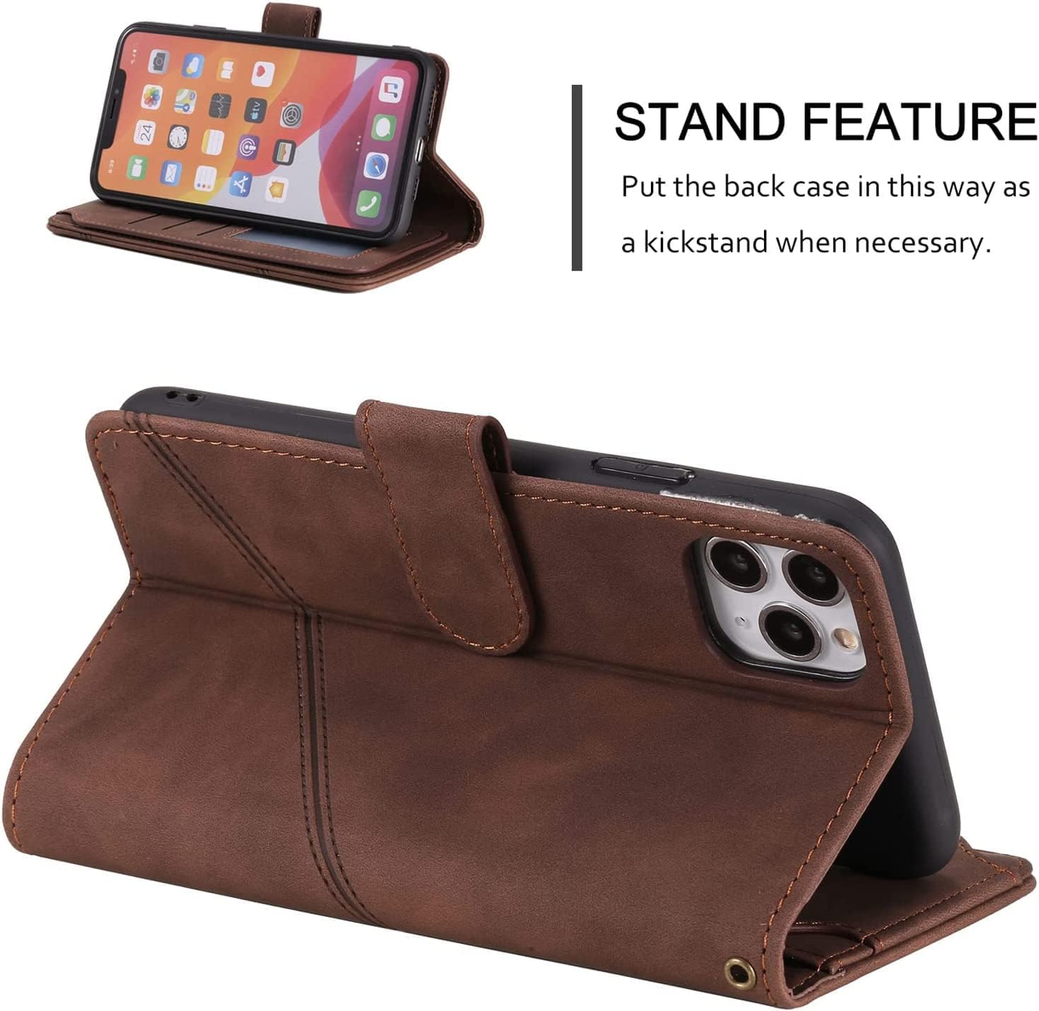 Case for iPhone 11/11Pro/11Pro Max, High-Grade Leather Flip Wallet Phone Case Cover with Magnetic Cover and Stand Feature Shockproof Leather (Color : Brown, Size : 11)