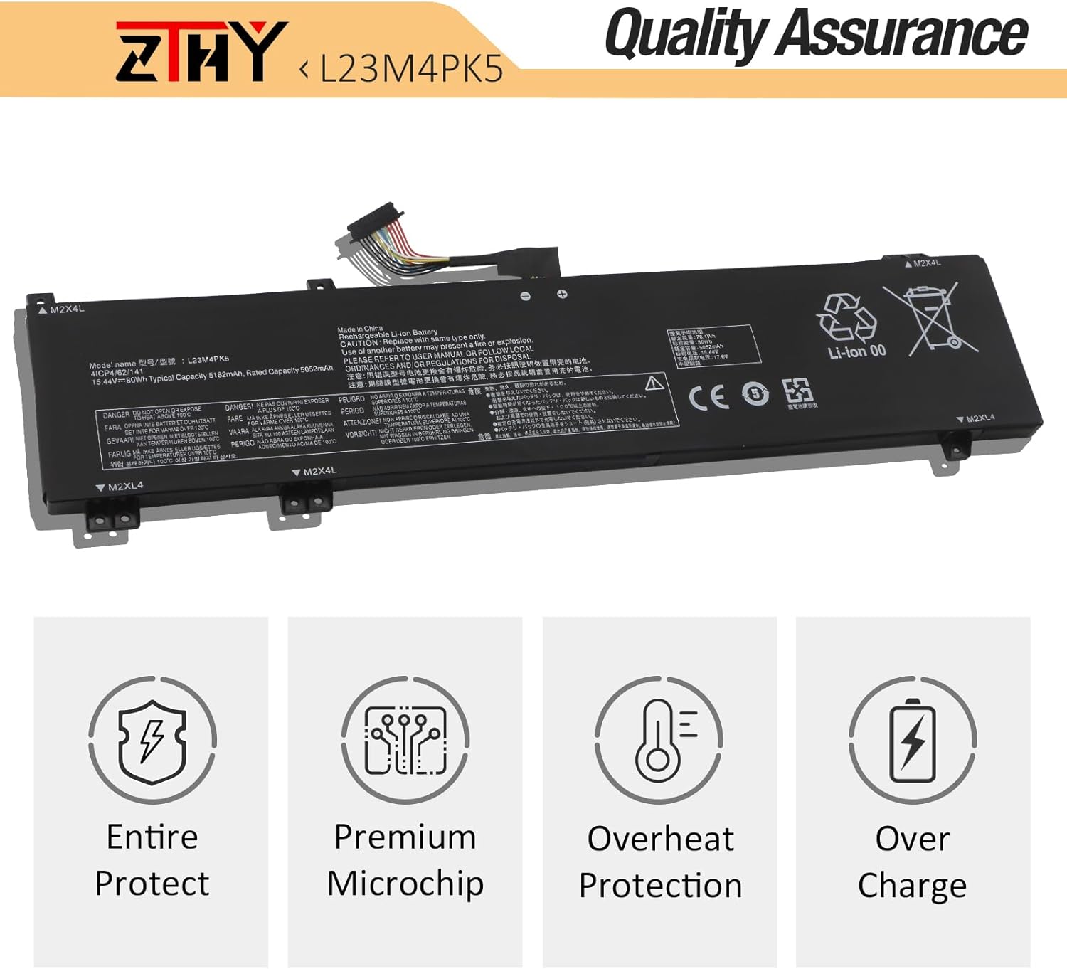 80Wh L23M4PK5 L23B4PK5 Battery Replacement for Lenovo Legion 5 16IRX9 (2024) 83EW 83DG / Legion 5i Gen9 16″ / Y7000P 2024 Series Laptop L23C4PK5 L23D4PK5 L23L4PK5 5B11M64606 5B11M64609 15.44V 5182mAh image 5 of 7 B0FD3MYHRN