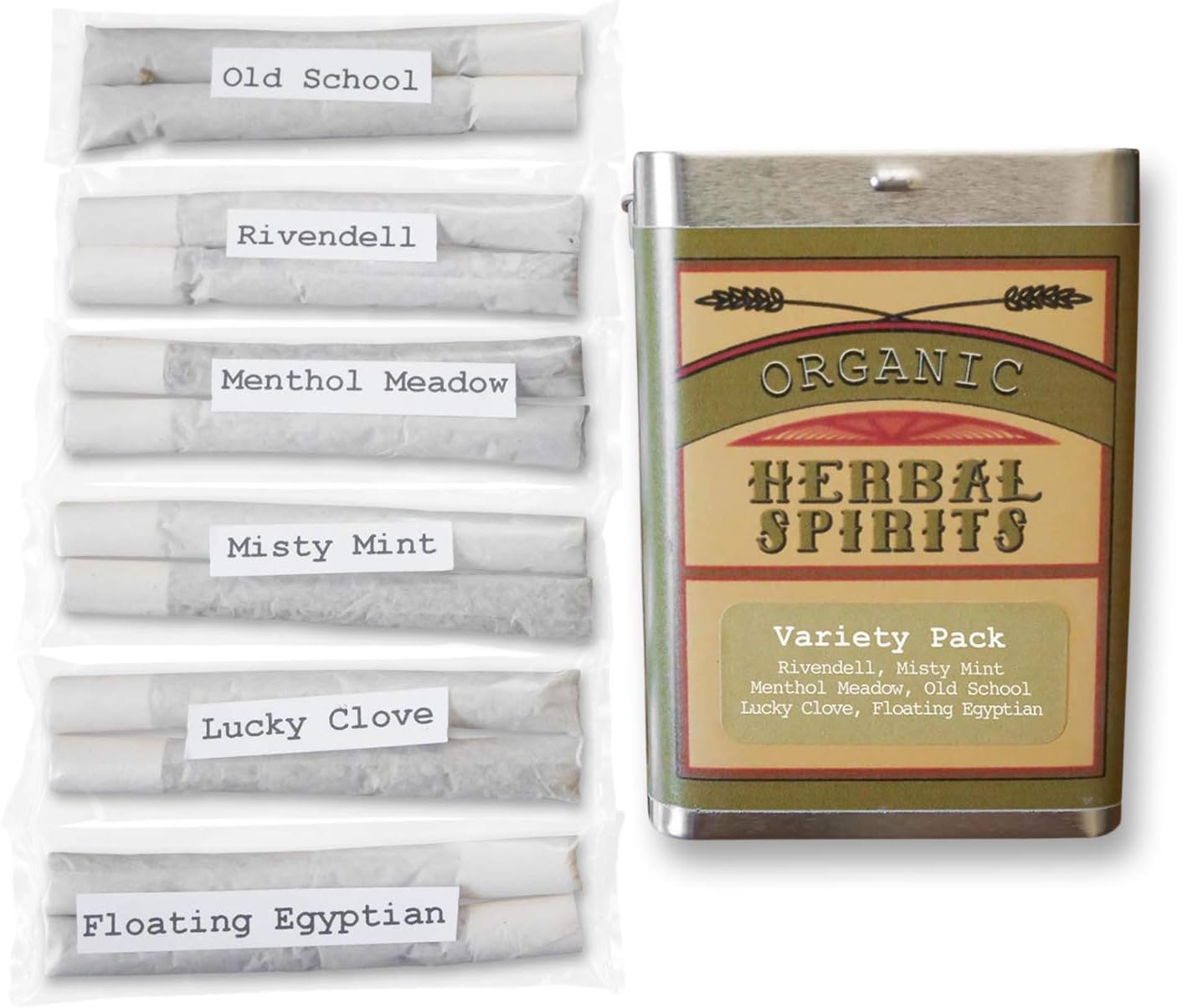 Herbal Smoking Blends, All Natural Smoking Cessation, 6-Flavor Variety Pack Tins, Pre-Rolled (24 Count)