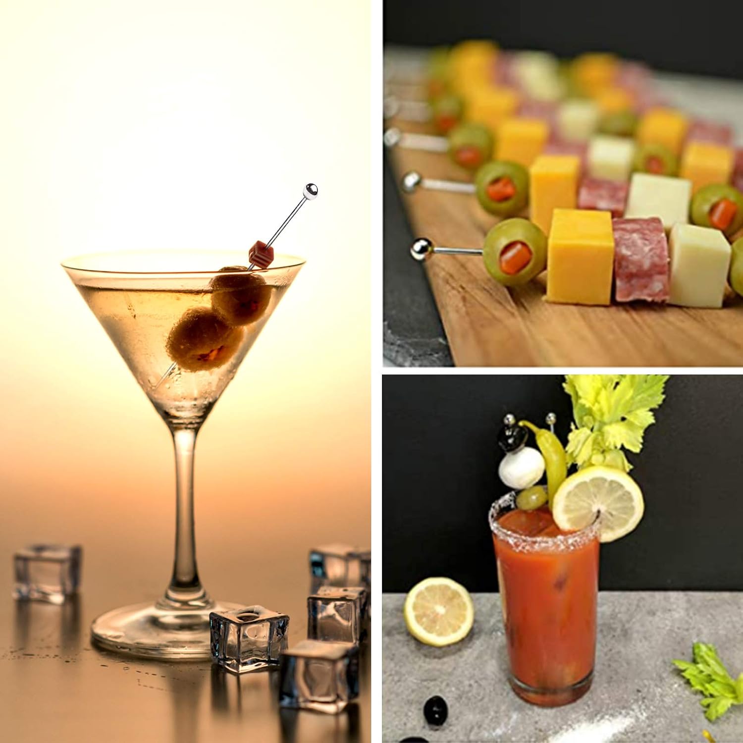 SOGEWO 6" Stainless Steel Cocktail Picks, Reusable Metal Toothpick, Martini Toothpicks for Olives, Fruit Stick Toothpicks, Appetizers Sandwich Fruit Picks (6Inch, Set of 15)