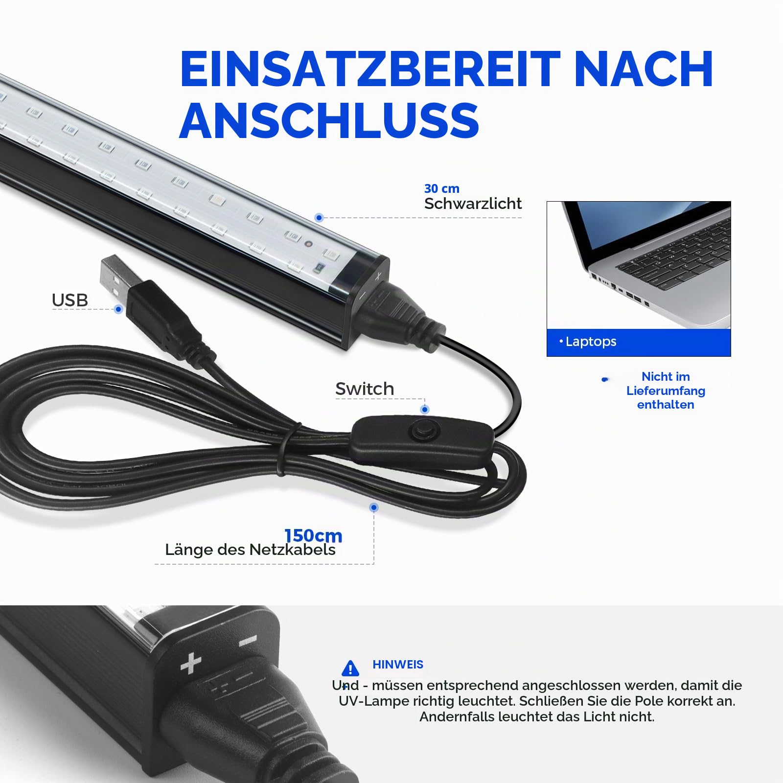 Barrina Schwarzlicht LED Strip, 10W 28cm USB Schwarzer Lichtbalken, Verstellbare Schwarzlichtlampe für Party, Körperfarben Halloween Dekorationen, Tragbare UV LED Schwarzlicht für Schlafzimmer, 2er