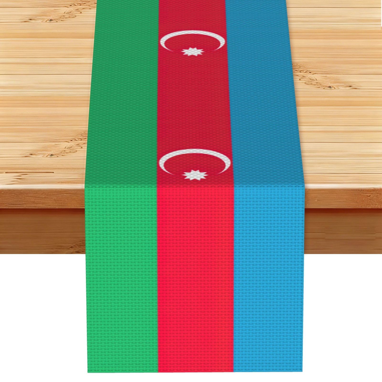 Flag of Azerbaijan Printed Table Runner 13 x 72, Wrinkle Resistant Decor for Dining Table Coffee Table Fireplace