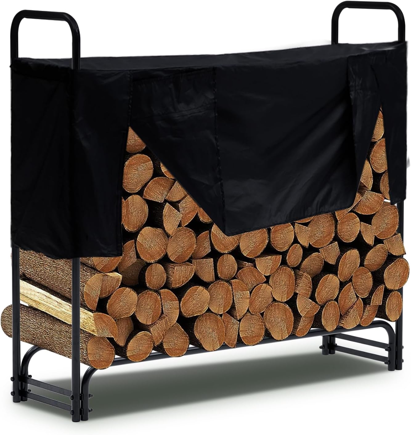 12 ft Firewood Rack Outdoor with Cover, Heavy Duty Steel 3/4 Cord Logs Stacker Holder, Firewood Storage Stand for Indoor Fireplace, Wood Organizer for Fireplace Patio Deck Garden