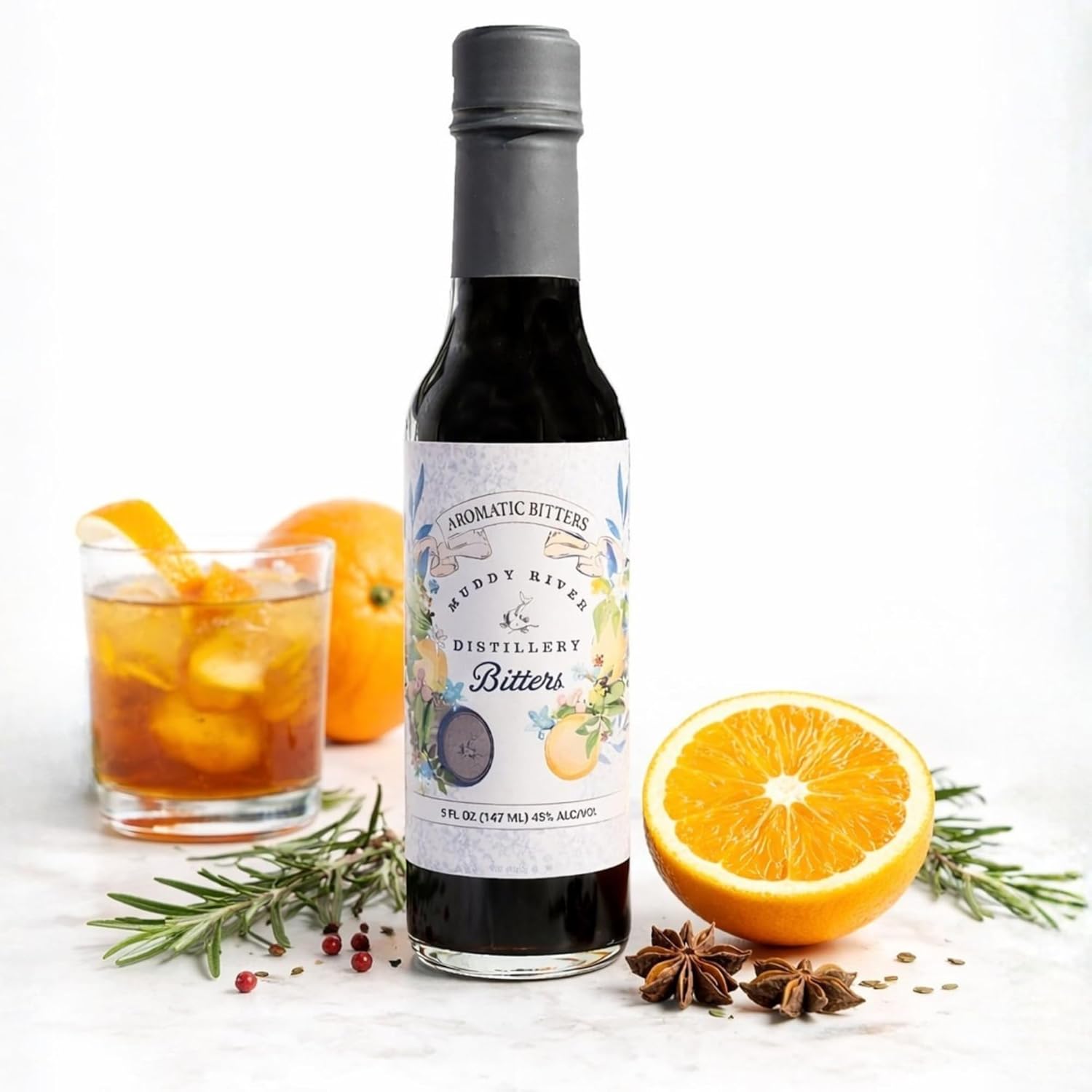Muddy River Distillery Aromatic Bitters (5 oz) | Aromatic Bitters for Old Fashioned & Manhattan Cocktails | Cocktail Essentials | American Made | Bourbon & Whiskey Mixology Gift