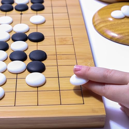 Miniatura 4 de Juego Go con tablero reversible de bambú de 19 x 1913 x 13 pulgadas, cuencos de bambú y piedras convexas individuales de melamina