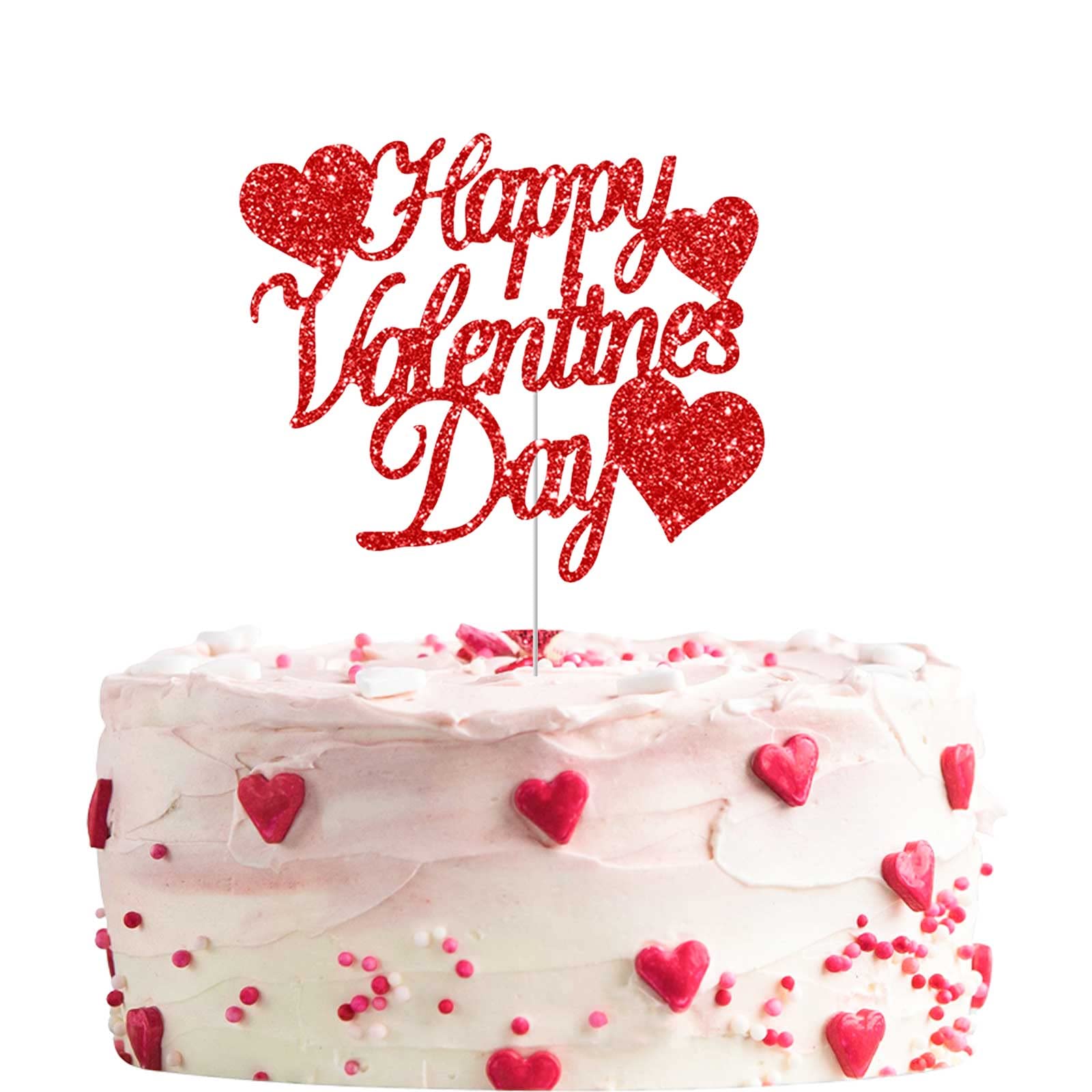 12pcs Red Glitter Happy Valentine's Day Cake Toppers Food Picks Cake Decorations for Valentine's Day Party Suppliers