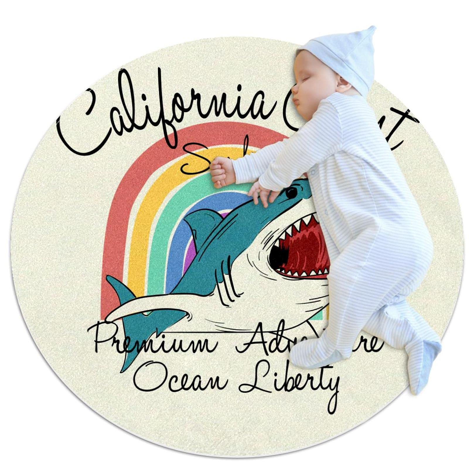 Tapis de jeu requin animaux 80x80cm rond pour chambre enfant