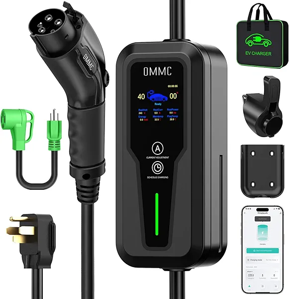 OMMC Level 2 EV Charger 40Amp,240V Electric Vehicle Portable Charging Stations with NEMA 14-50, 25FT Cable, Smart APP, 9.6KW Turbo Charge, Plug & Play for J1772 SAE/PHEVs