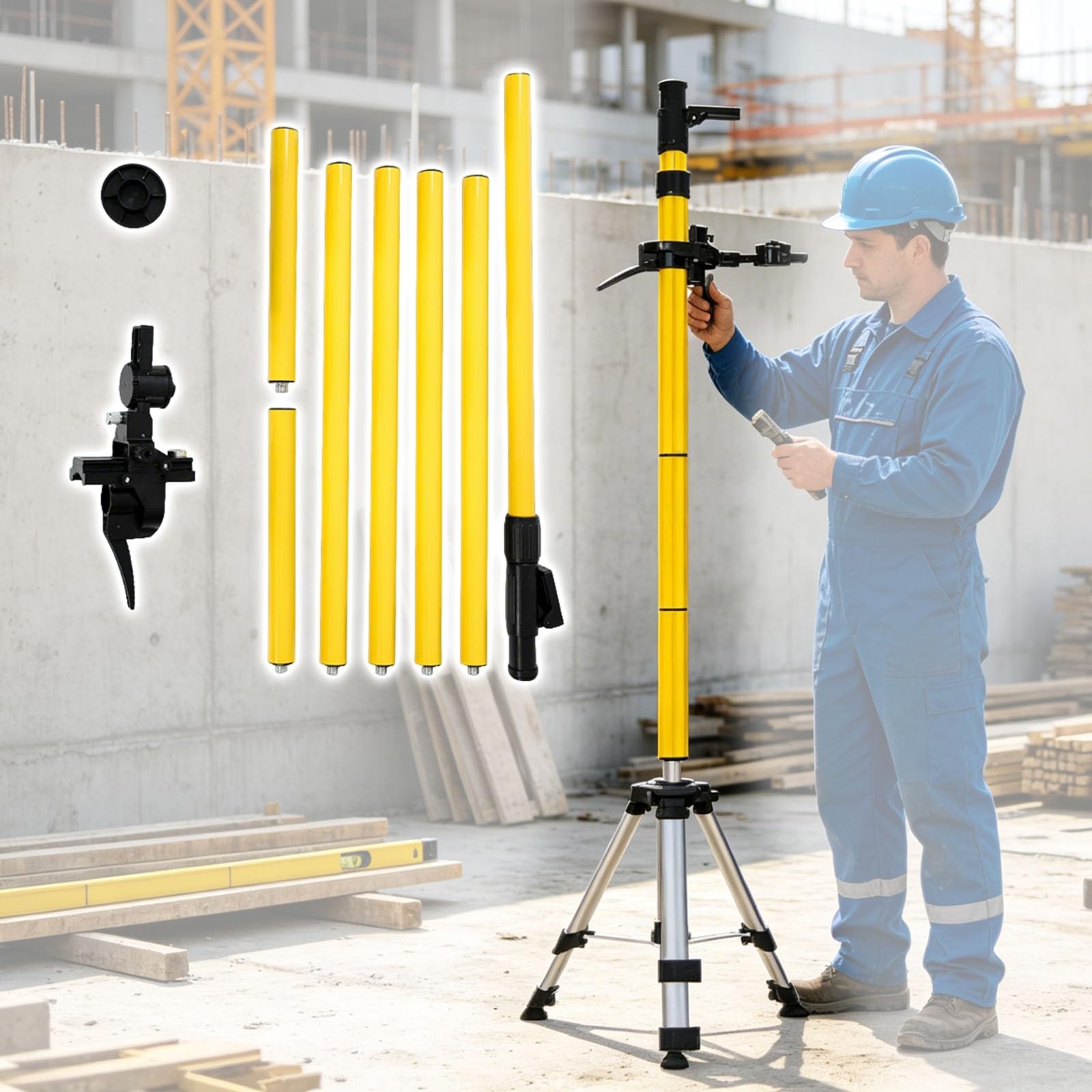 Srnsaeb One Color Heavy Duty Laser Level Pole Mounting Bracket, 7.8' - 19.6' Stretchable Leveling Laser Tripod Stand, Floor To Ceiling Spirit Level Poles With Fine-Tuning Pan-Tilt(4.8M/15.7Ft)