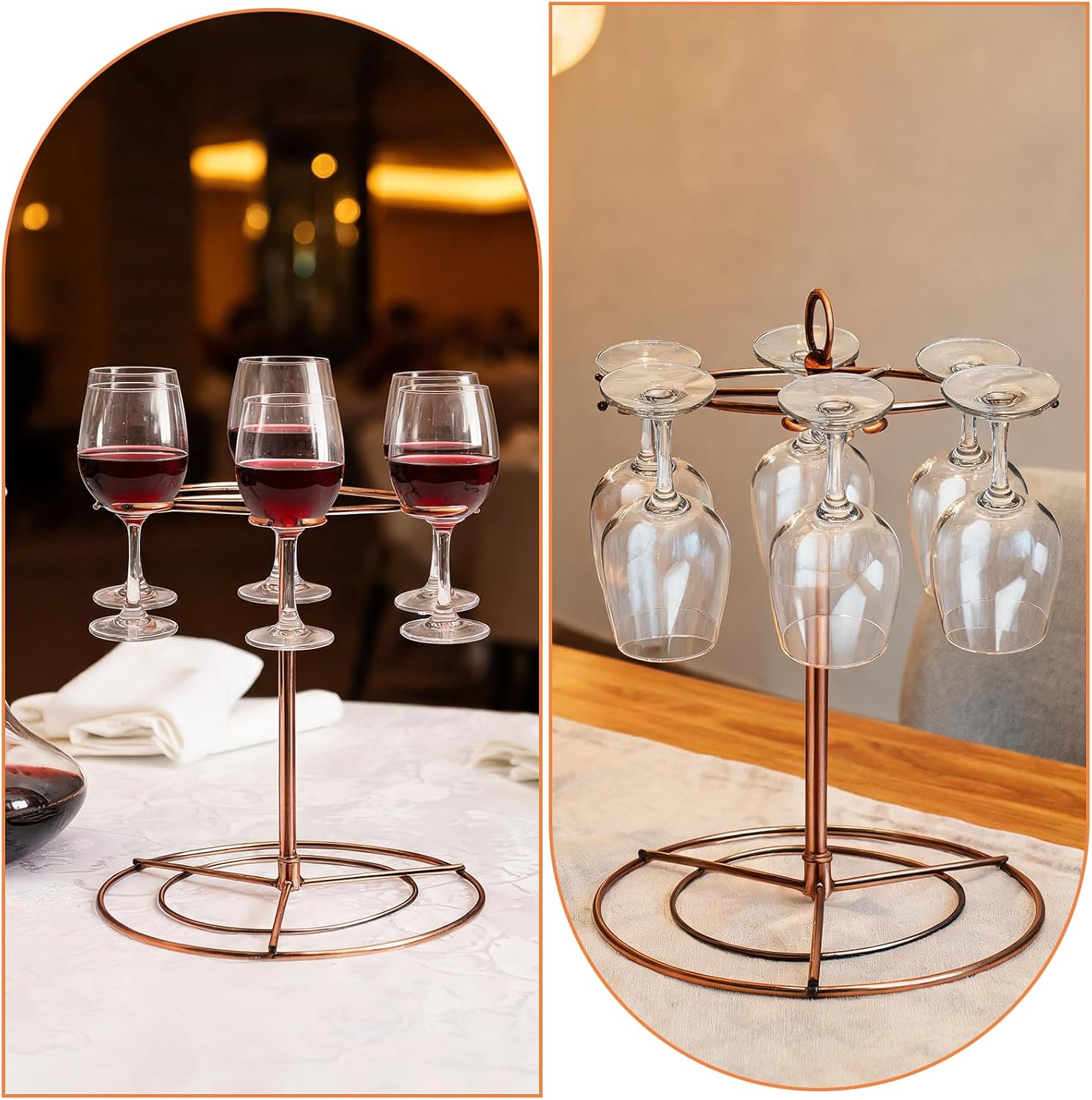 Metal Countertop Wine Glass Holder with Scrollwork Design, Freestanding Tabletop Stemware Storage Rack with 12 Hooks