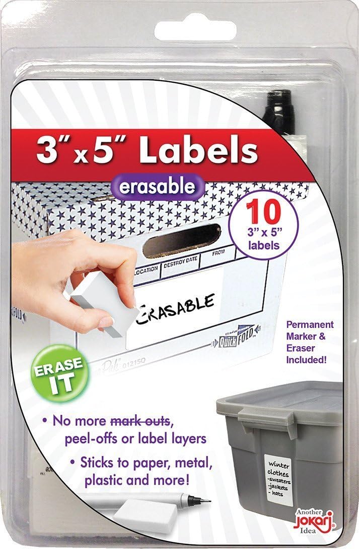 JokariLabel Once Erasable 3x5-Inch Labels Starter Kit with 10 Labels, Eraser and Pen