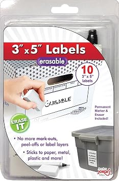 Jokari Label Once Erasable 3x5-Inch Labels Starter Kit with 10 Labels, Eraser and Pen