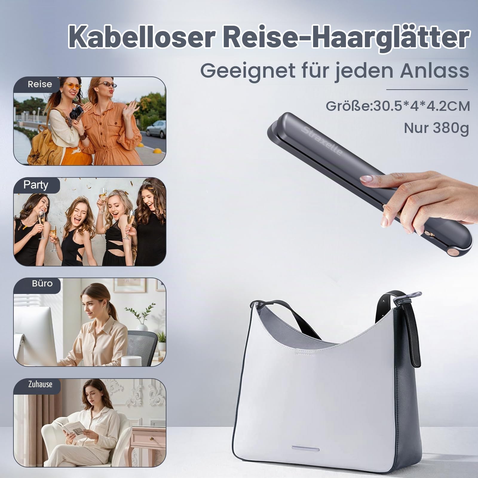 2 in 1 Glätteisen Locken und Glätten, 160°C-220°C Reise Glätteisen Kabellos 10000mAh Akku Haarglätter Tragbares mit LED Anzeige, 4 Einstellbare Temperaturen Haarglätter für Frauen Männer (Marineblau)