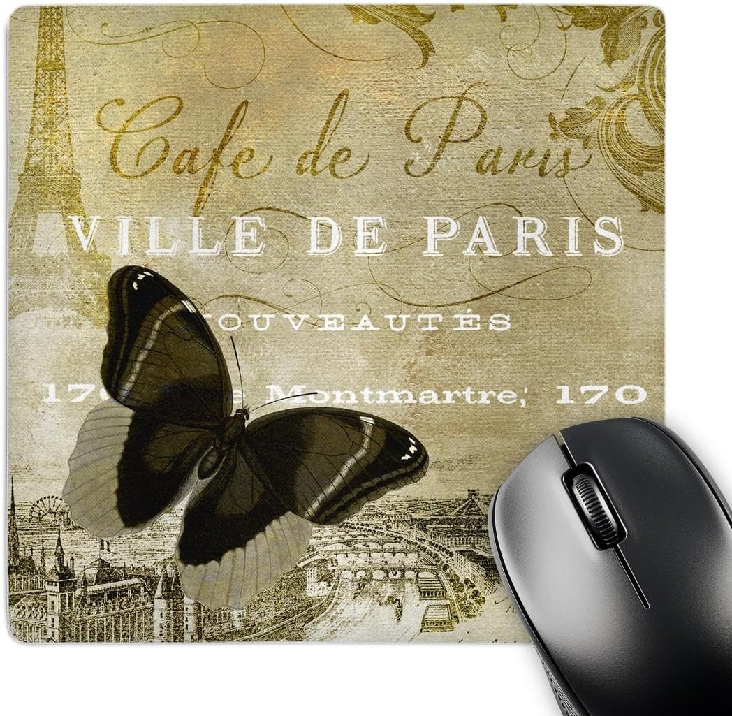 Café de Paris Vintage Butterfly Chic Art - Mouse Pad, 8 by 8 inches (mp_164525_1)