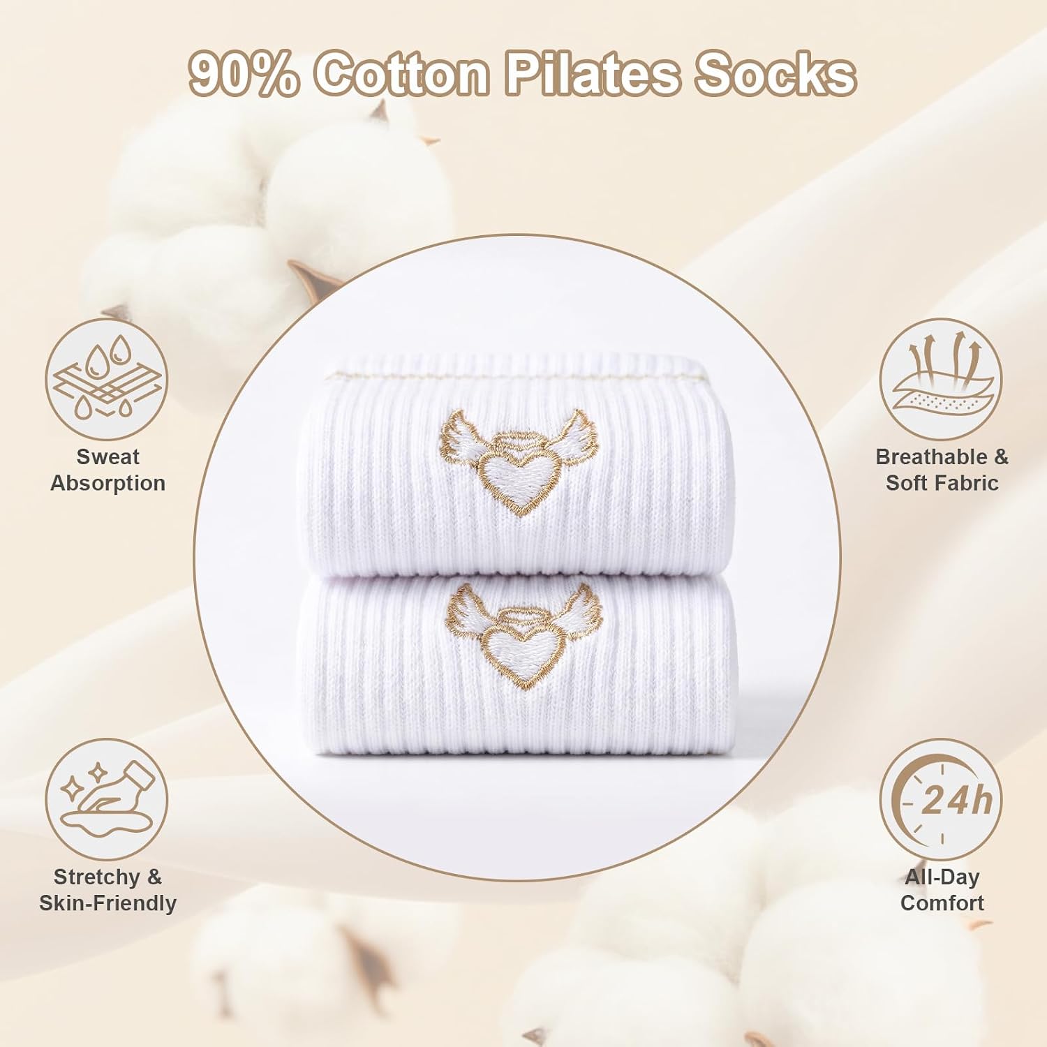 Pilates Grip Socks for Women,Non Slip Grip cute Socks with Grippers for Yoga,Ballet, Dance,Barefoot Workout ,Hospital