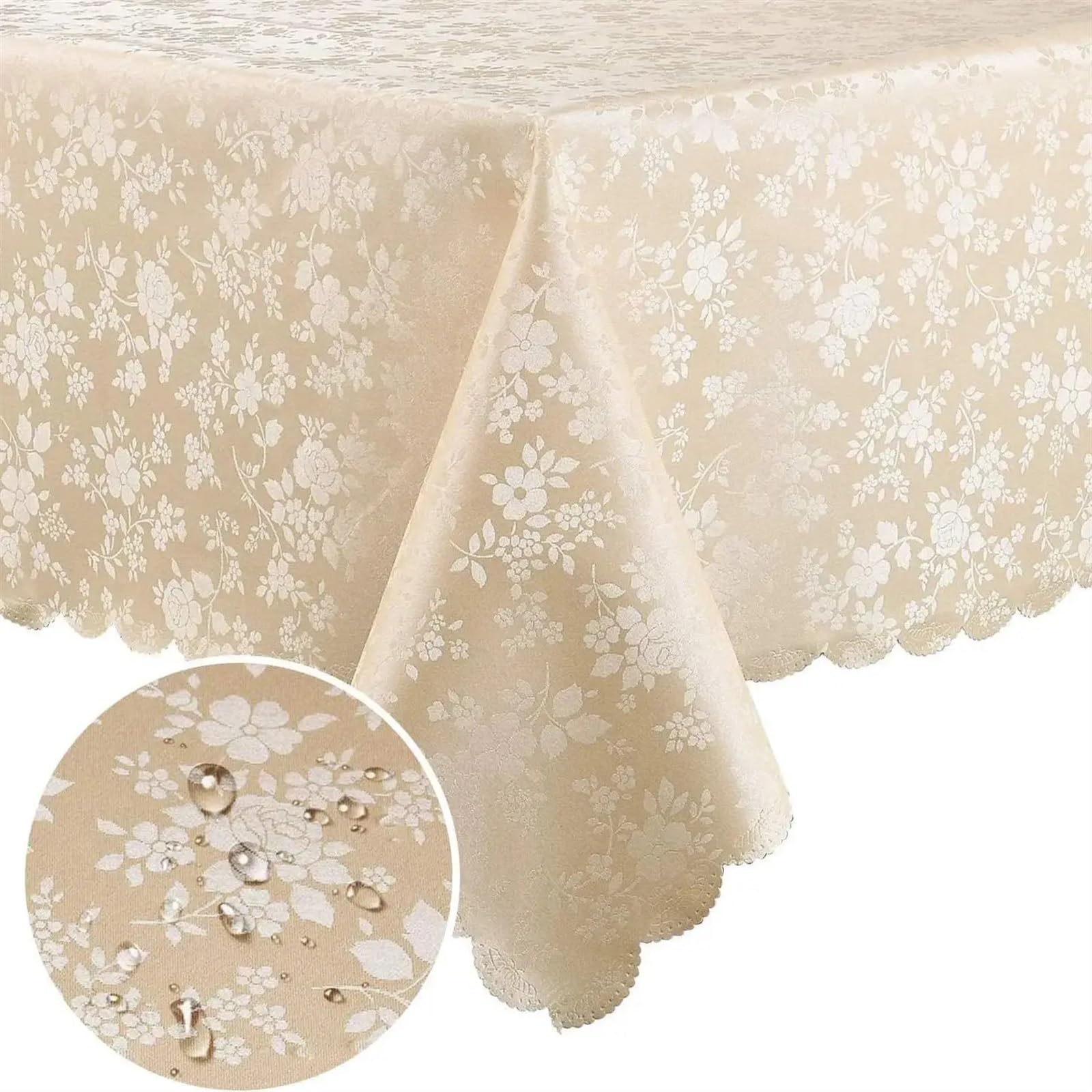 XIUsheUA tablecloth Rectangle Waterproof Oil-Proof Vinyl Tablecloth Wipeable Table Cover for Kitchen and Dining Room(BEIGE,153X355CM)