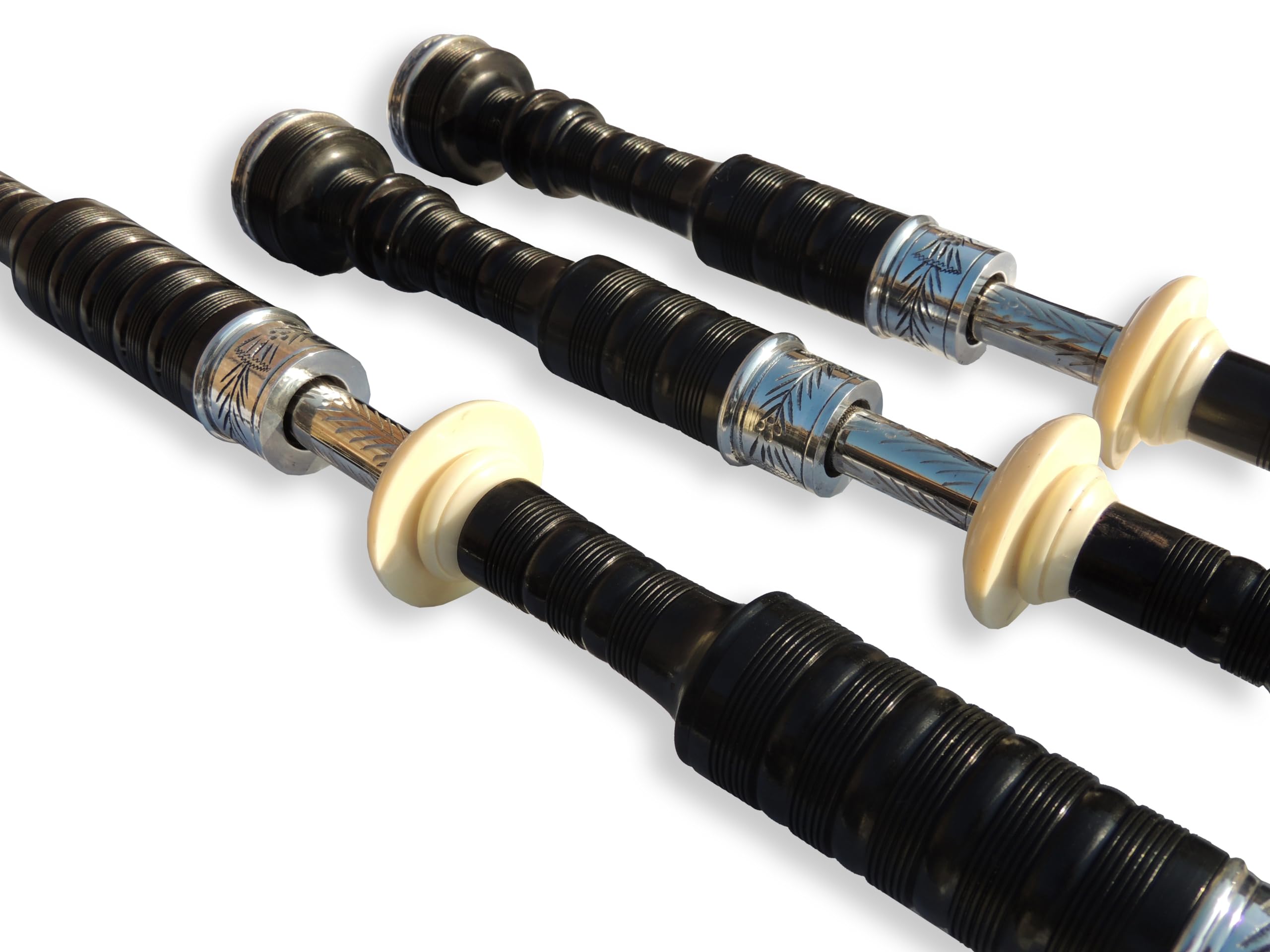 Cornamusa con ghiere in nichel incise, scivoli e supporti in finto avorio, cornamusa scozzese per studenti, kit completo di base con guida per principianti (Royal Stewart Tartan)