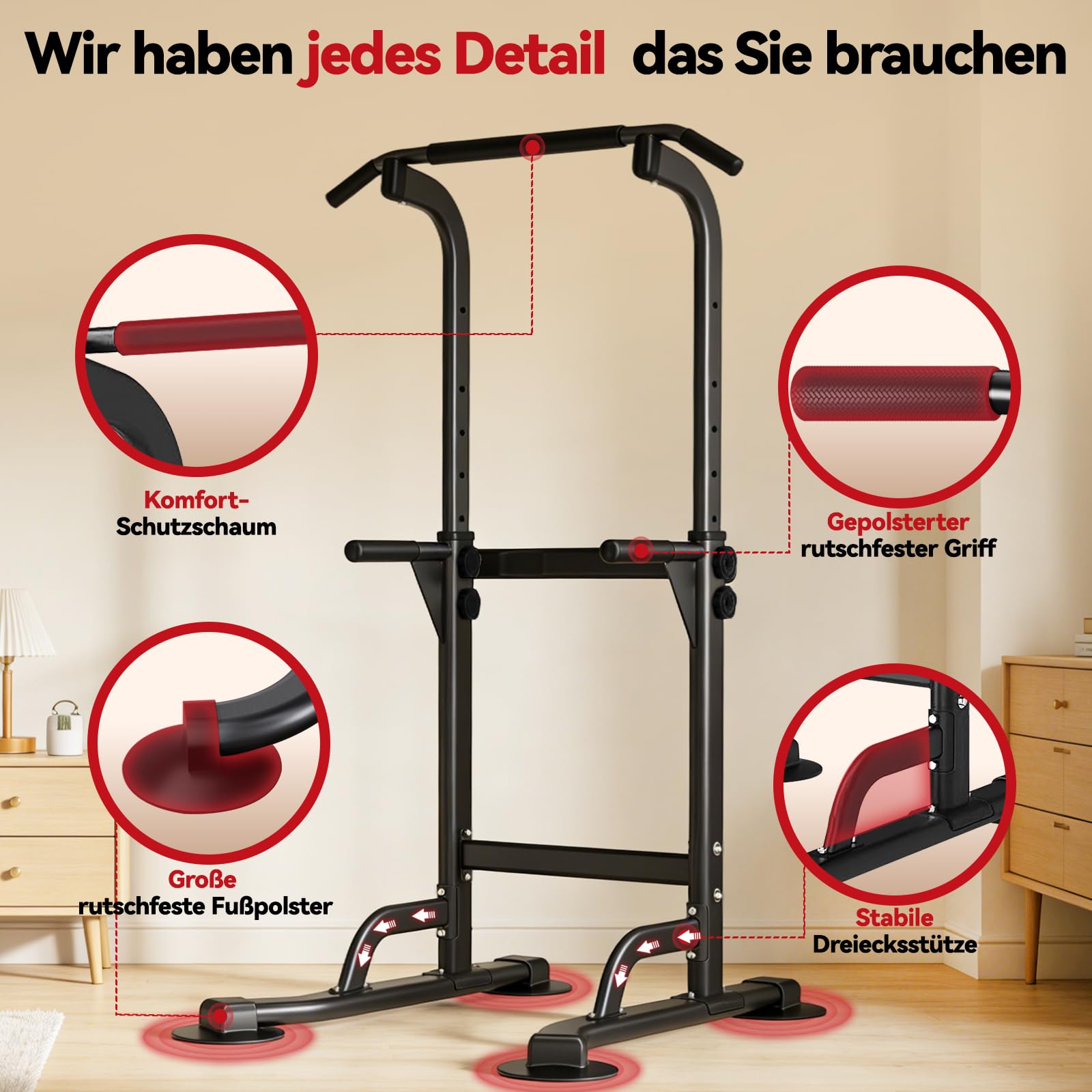 WATBKHE Power Tower Klimmzugstange Freistehend Dip Station Verstellbar