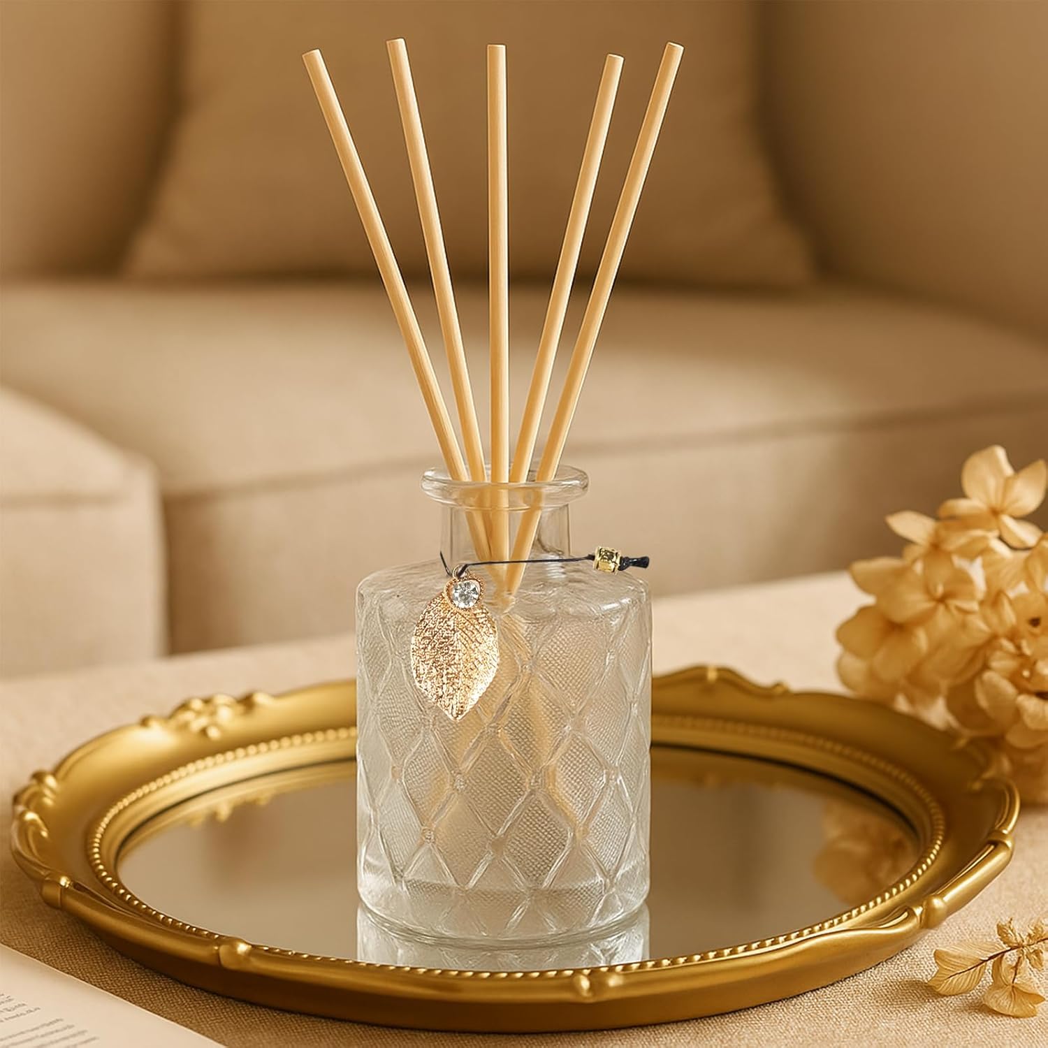 Glass Reed Diffusers Bottles for Home, Diffuser Bottles with 20PCS Reed Diffuser Sticks, Vintage Embossed Apothecary Style Flower Bud Vases with Cork Lids, Set of 3 - Image 6