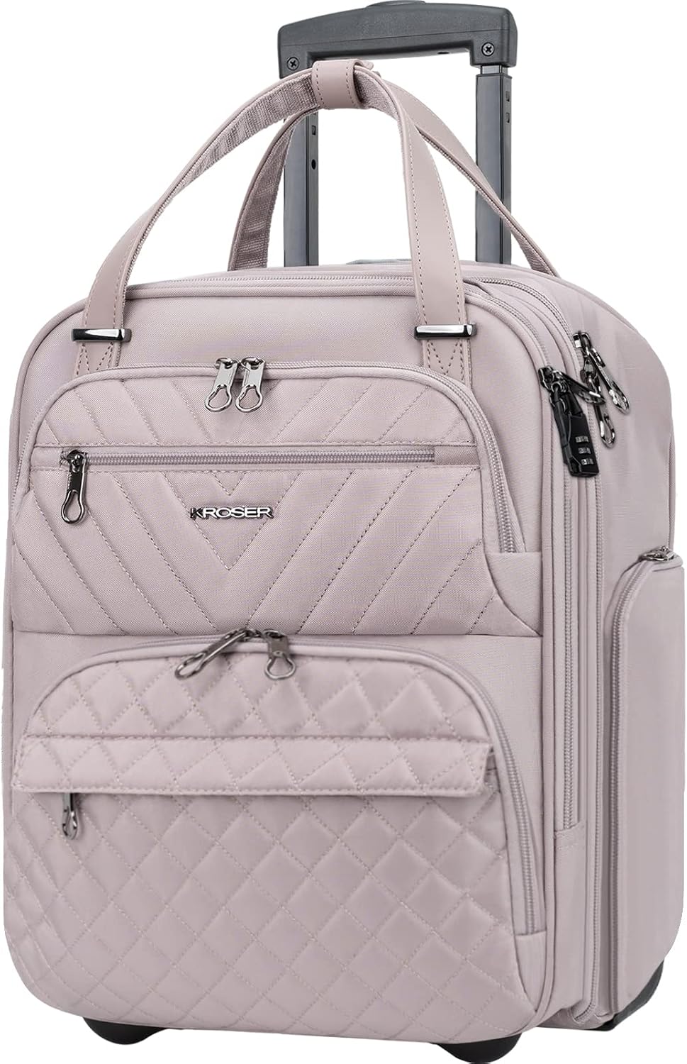 KROSER Carry On Underseat Multi-functional, 16-inch Underseater Lightweight Overnight Suitcase for Women, Dusty Pink