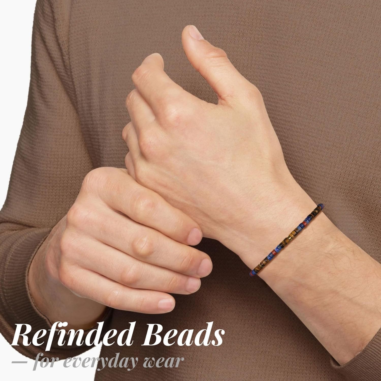 COAI Heishi Beads Jewelry Beaded Bracelet for Men, Genuine Gemstone Crystal Bracelet for Men - Image 2