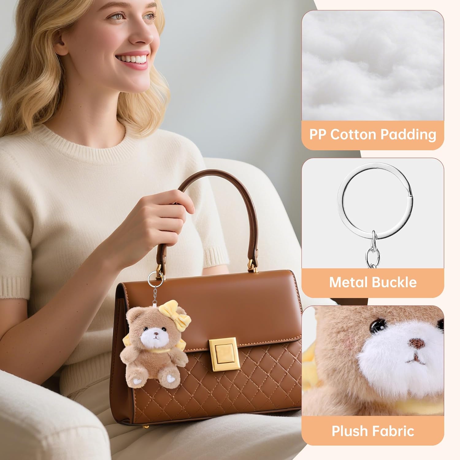 Kawaii Plush Keychain Cute Plushies Bag Charm for Women Girls - Image 5