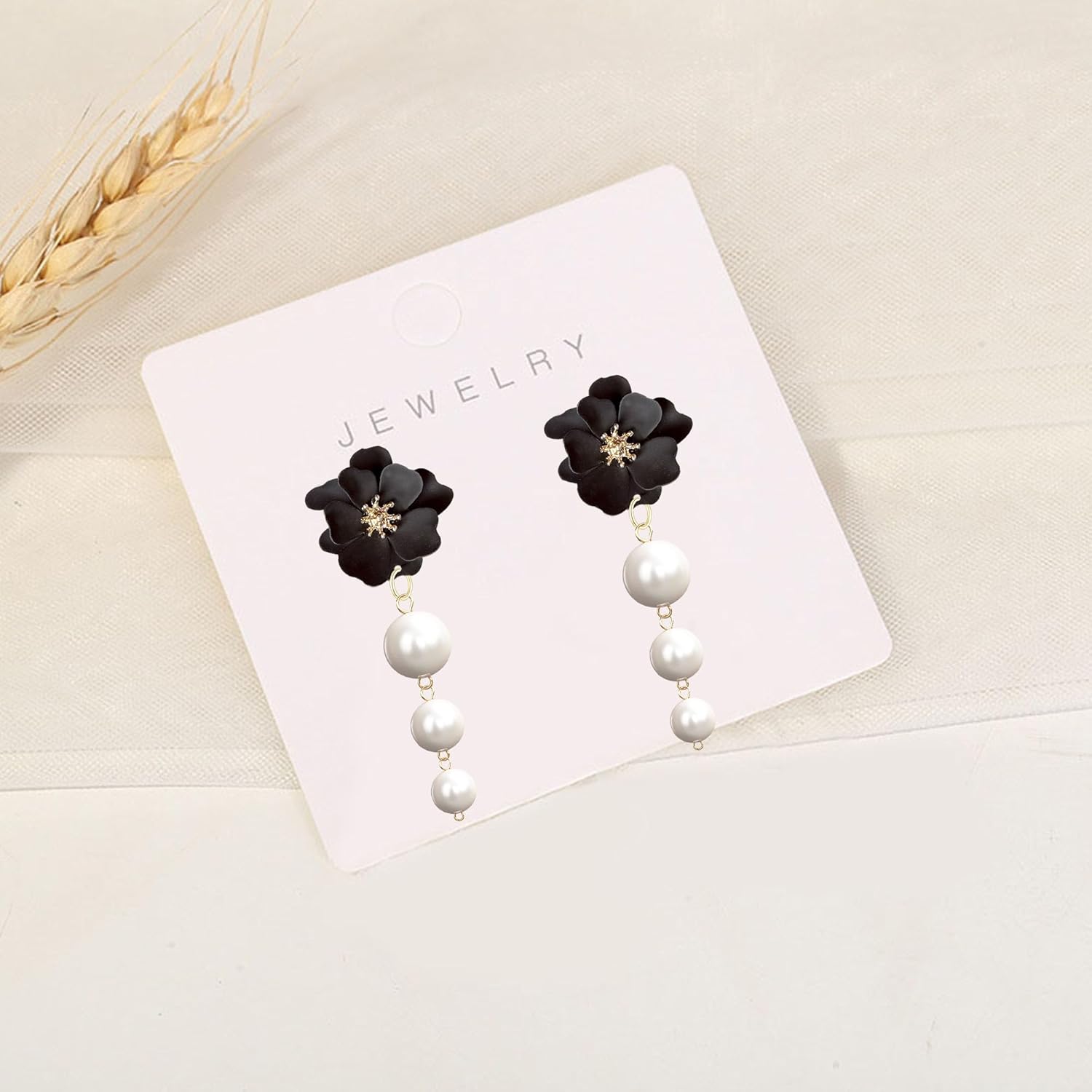 Long Floral Pearl Tassel Earrings for Women Boho Drop Dangle Earrings with 3 Pearls Vintage Bridal Party Jewelry - Image 5