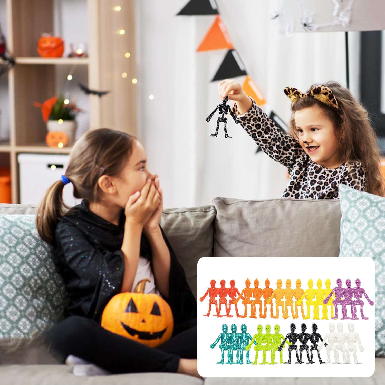 48 Stück Dehnbare Skeleton-Spielzeuge – 10 Farben, 9,5 Cm, Für Halloween, Goodie Bags & Schulpreise