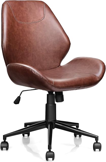 COSTWAY PU Leather Office Chair, Ergonomic Swivel Computer Desk Chair with Wheels, Height Adjustable Mid-Back Leisure Executive Task Chairs (62x62x91-101cm)