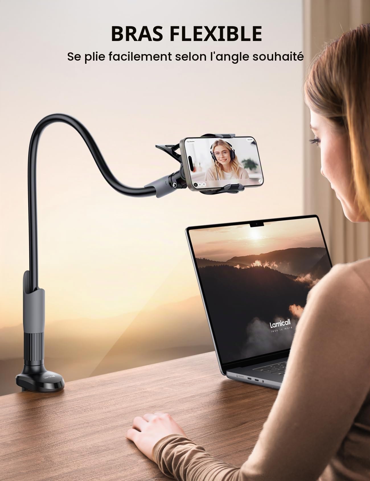 Lamicall Support Téléphone, Gooseneck Support Réglable - Universelle Rotation 360° Support pour iPhone 17 Pro Max Air, 16/15/14/13 Pro Max Mini, XS XR X 8 7, Switch, Samsung, Smartphones - Noir