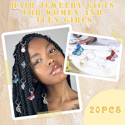 Miniatura 3 de 20 piezas de joyería de mariposa plateada para trenzas Loc ajustables con alas de hoja de perla, accesorios para rastas DIY Charmd para el cabello,