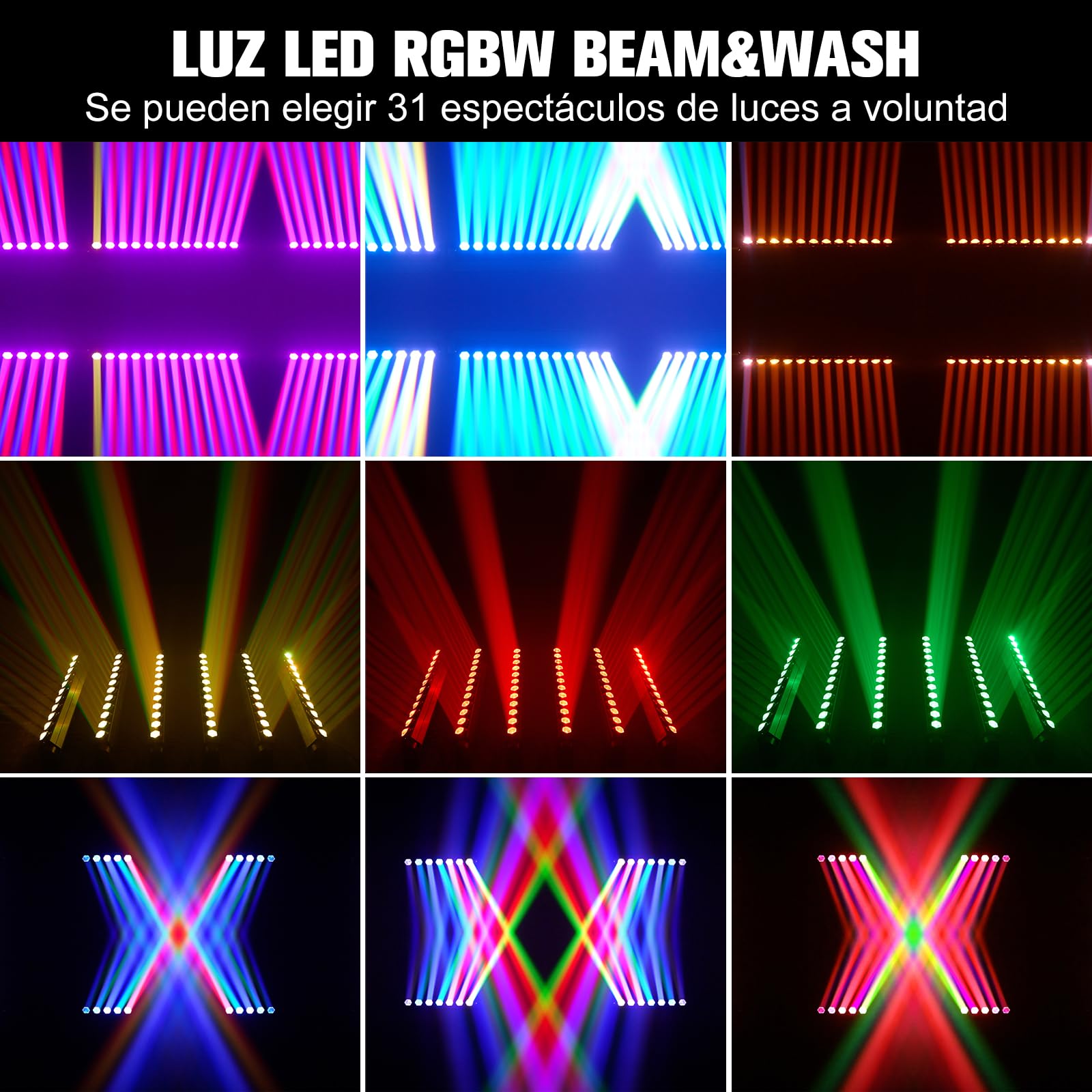 240W Barra de Wallwasher Cabeza Movil LED,12X20W LED RGBW 4en1,DMX512 Luz Discoteca LED para DJ Bar Discoteca Fiestas Exterior Festival