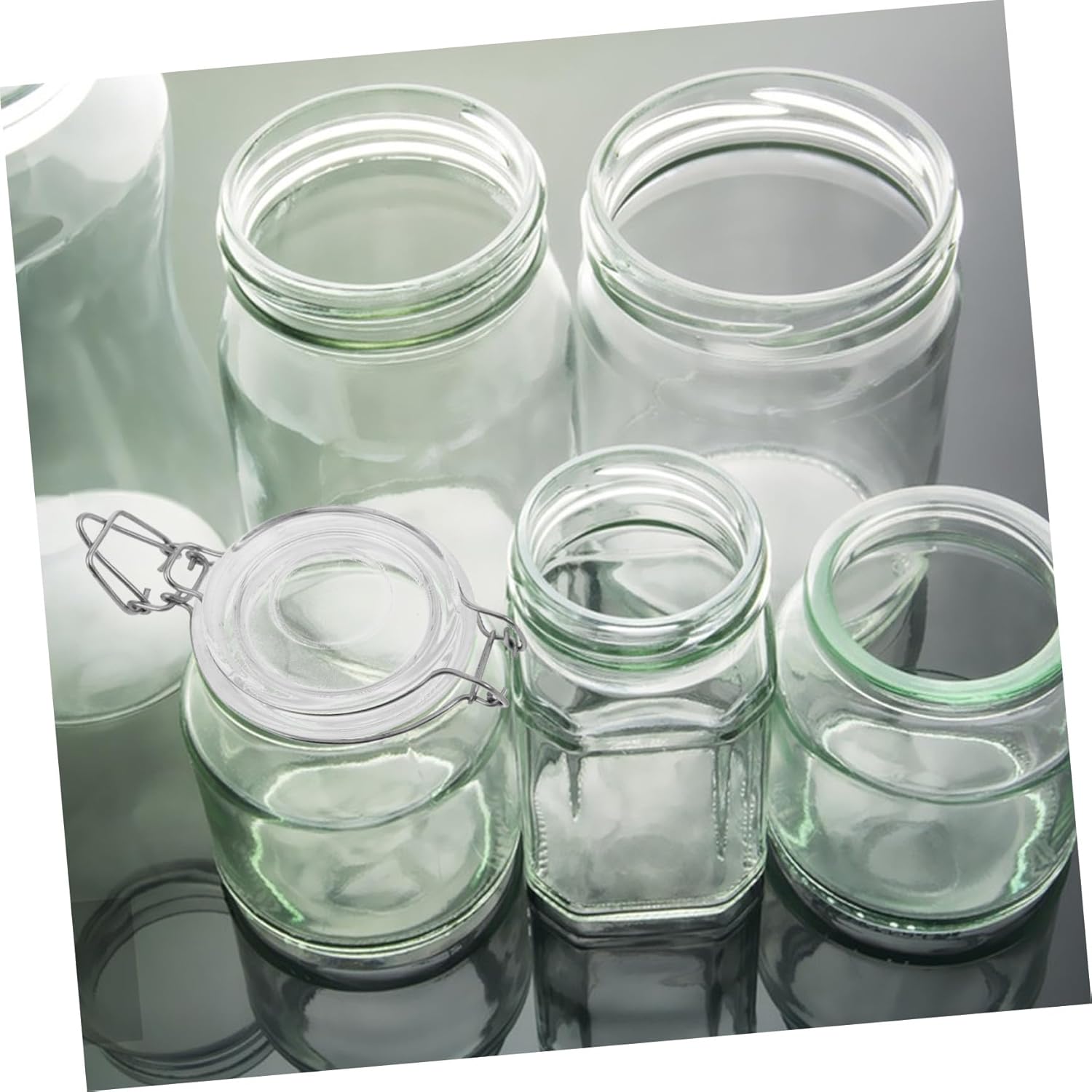 Alipis 5pcs Leakproof Silicone Ring Mason Jar Lids with Wire Clamp Wide Mouth Glass Bottle Caps for Pickling Fermenting and Food Storage Reusable Airtight Sealer for Canning Containers