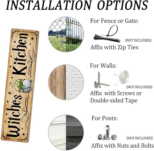 Miniatura 3 de Letrero de metal con texto en inglés Park Your Broom con texto en inglés Stay for a Spell (Stay for a Spell) para cocina, hogar, Halloween, pared,